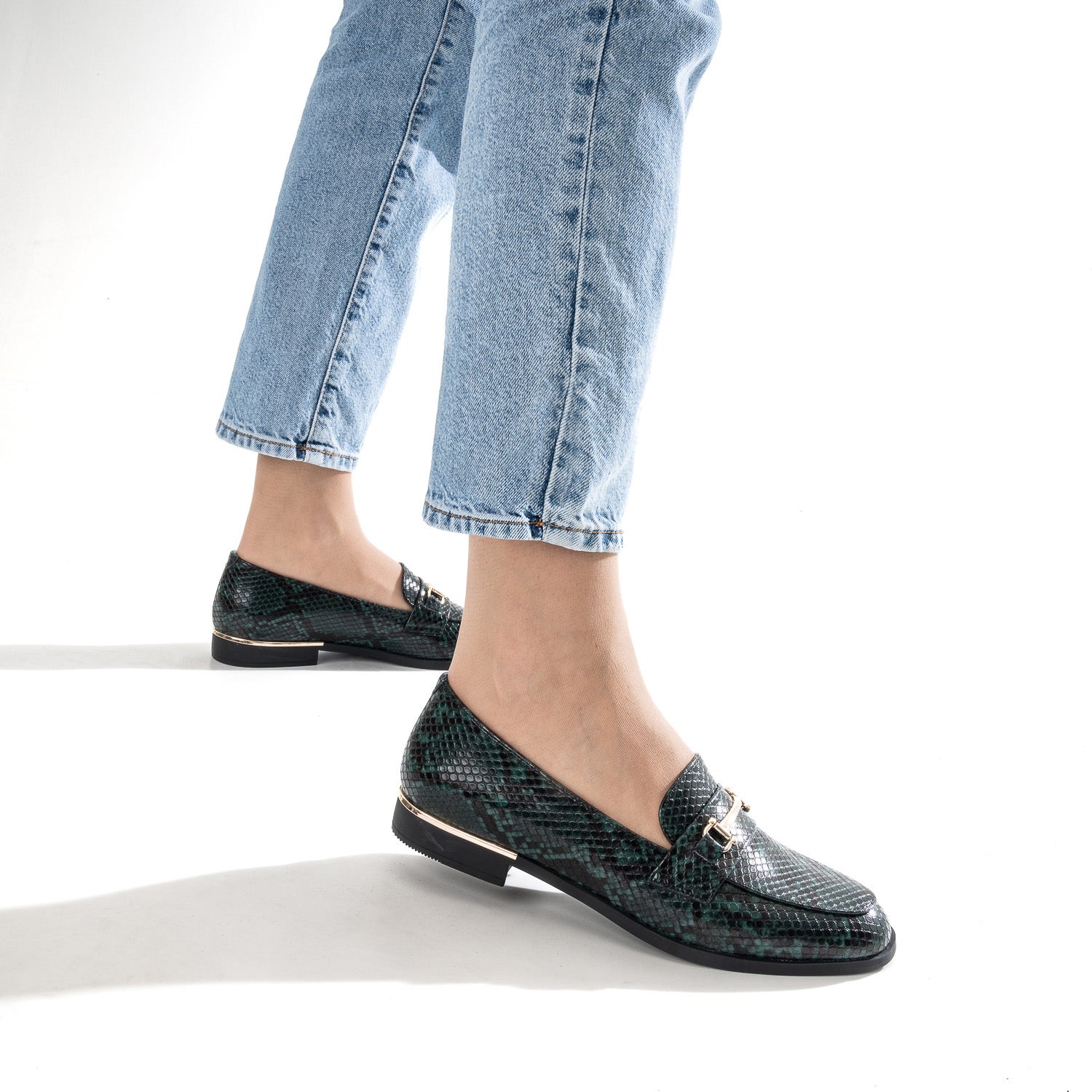 Mocassin vert effet python