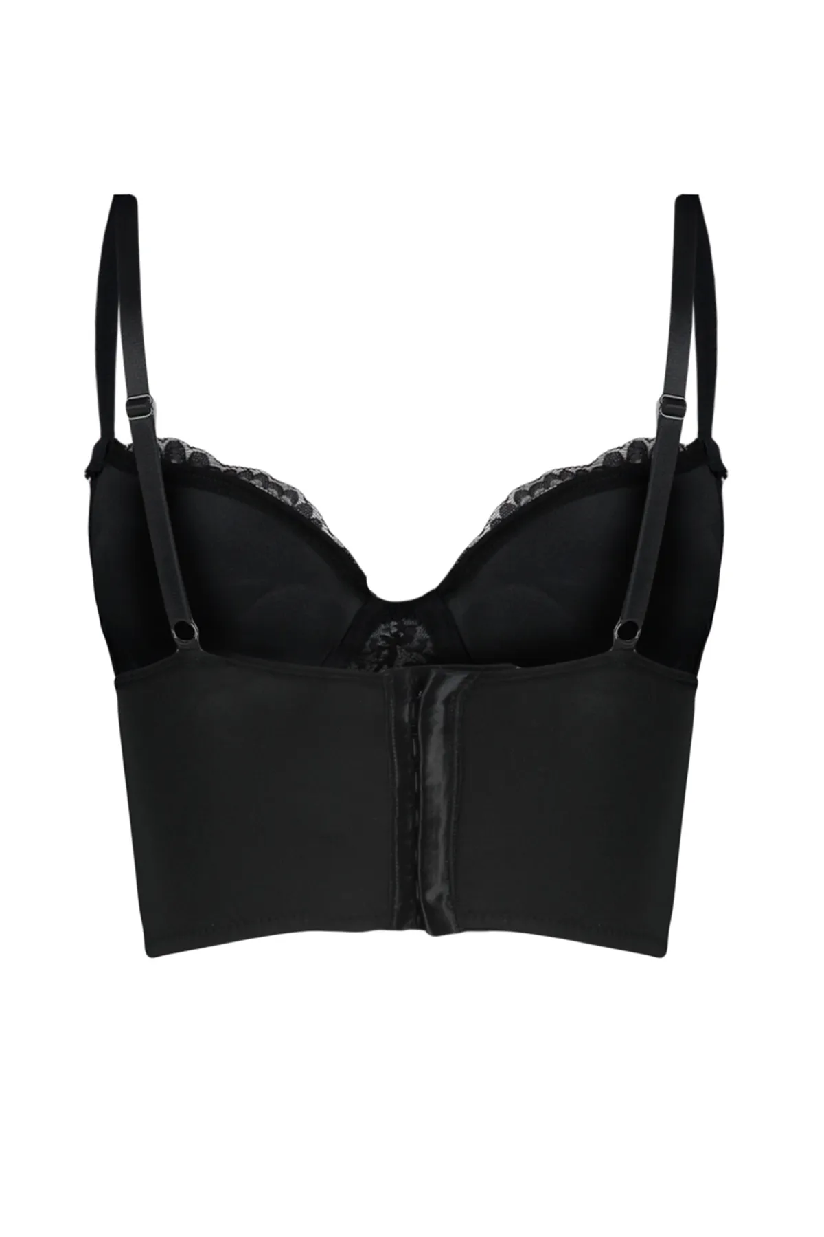 Trendyol Collection  Schwarzer, extra Push-Up-Bustier-Strick-BH mit Mikrospitze und String-Trägern THMAW24SU00022