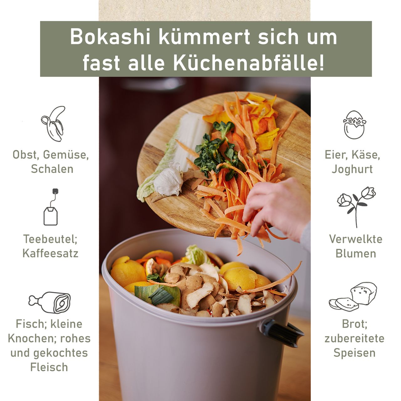 Lemodo Bokashi Starter Set mit 2 Bokashi Eimer, grau