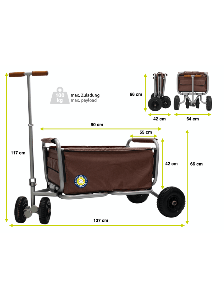 Beachtrekker Beachtrekker LiFe faltbarer Bollerwagen (Braun)   Bremse   Sonnenverdeck günstig kaufen onesize