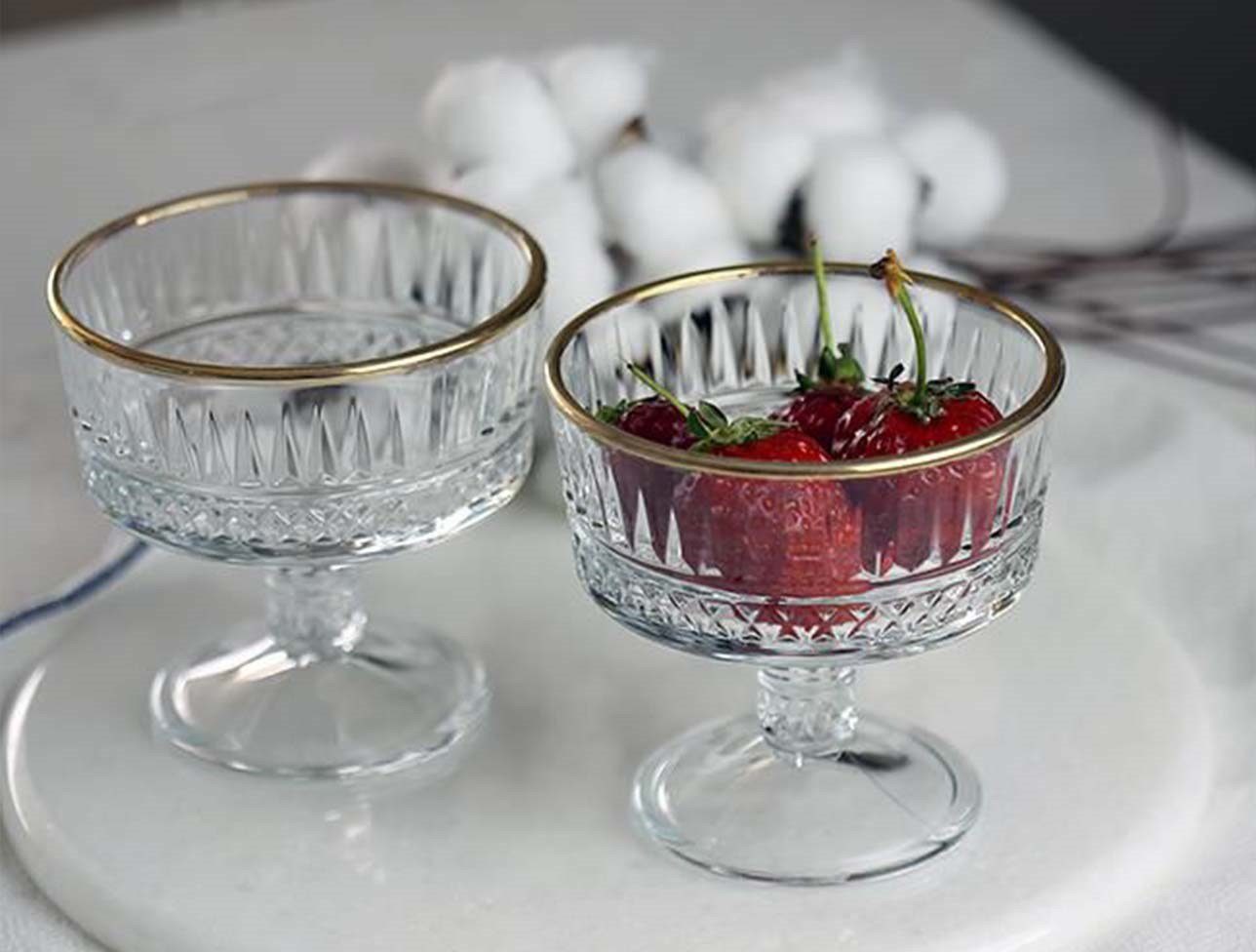 Pasabahce Gläser-Set Elysia-Golden-Touch, Glas, Eis-Becher aus Glas, Schale auf Fuß