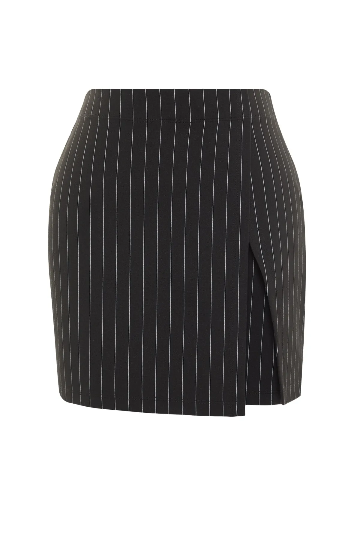 Trendyol Collection  Schwarzer eleganter gestreifter Mini-Shorts-Rock mit hoher Taille aus Strick TWOSS23SR00076
