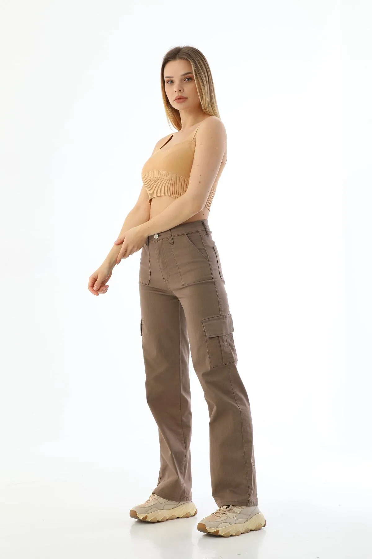 BİKELİFE  Nerzfarbene Cargo-Hose aus Lycra mit hoher Taille und weitem Bein
