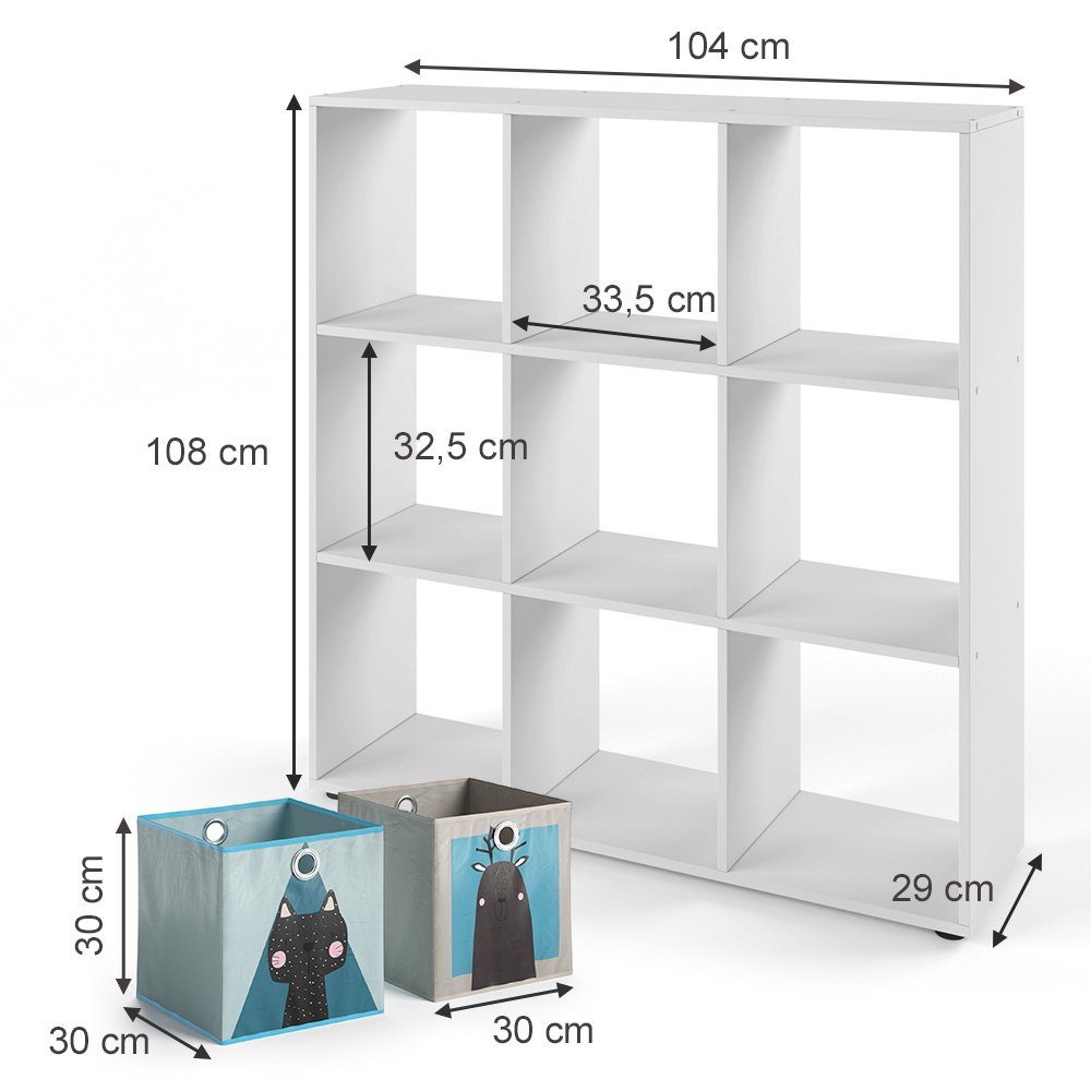 Vicco Raumteiler Würfelregal Standregal NOVE 9 Fächer Weiß inkl. Faltboxen