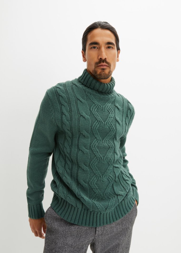 Rollkragenpullover mit Zopfmuster