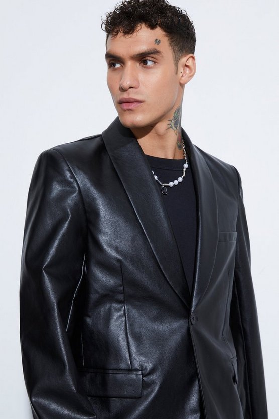 Oversize PU-Blazer mit Schal-Kragen
