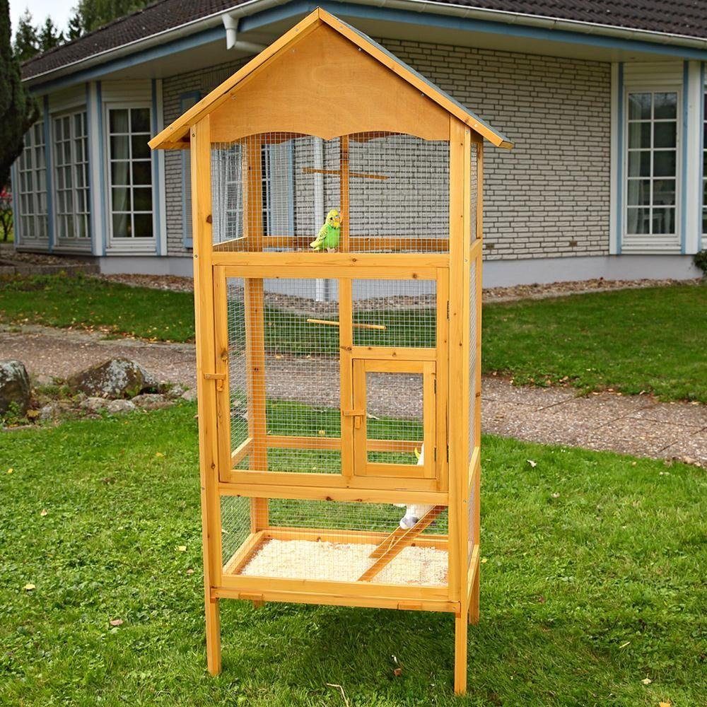 Melko Vogelkäfig Vogelhaus Vogelkäfig Vogelvoliere aus Holz in Braun M02 Voliere Vogel Papageienkäfig Tierkäfig Wellensittich Außenvoliere Papageienkäfig