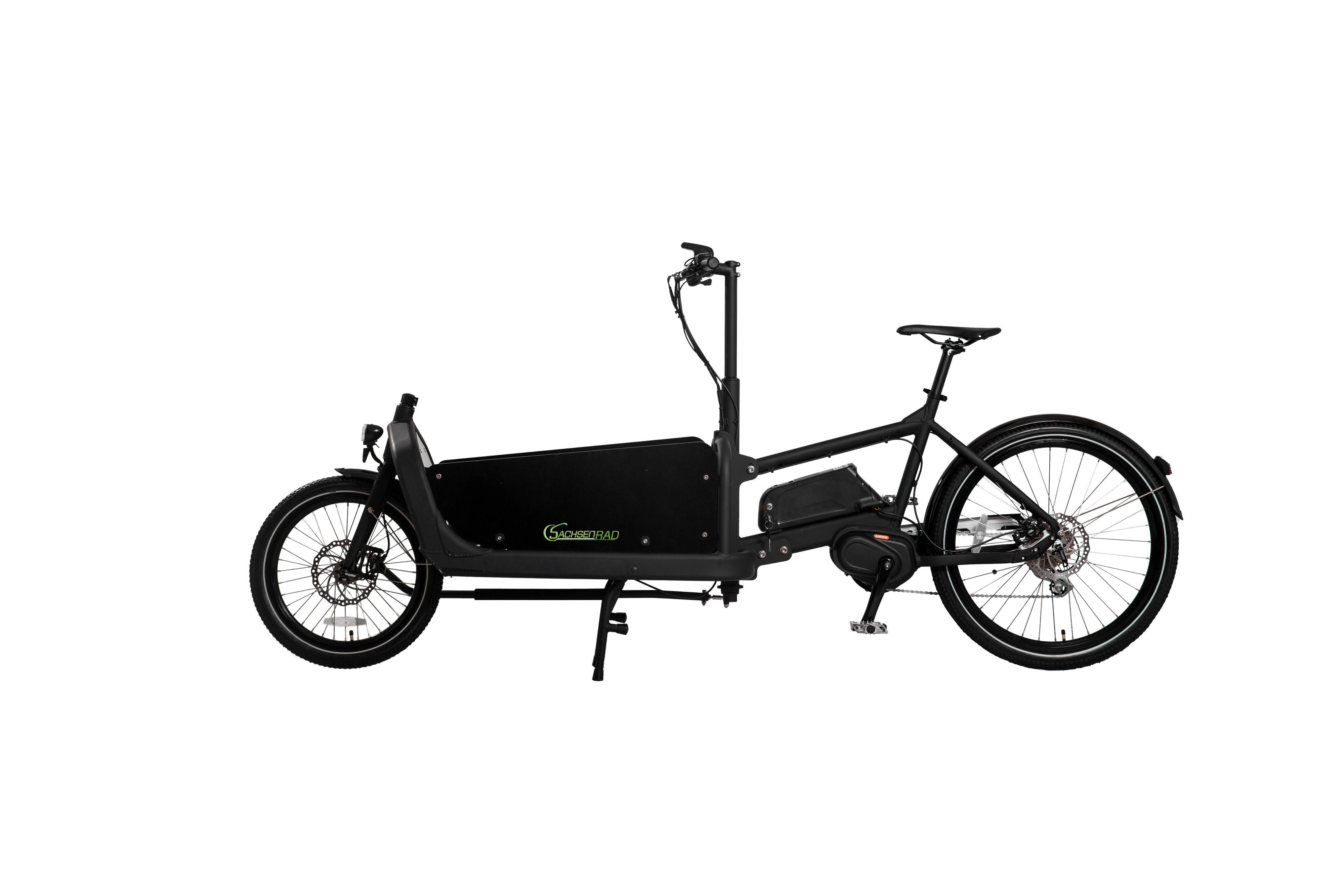 SachsenRAD E-Bike E-Bike Cargo Lastenrad 20 Zoll 250W 36V Schwarz, 8 Gang Shimano, Kettenschaltung, Mittelmotor, (1 Stück), mit Regenabdeckung