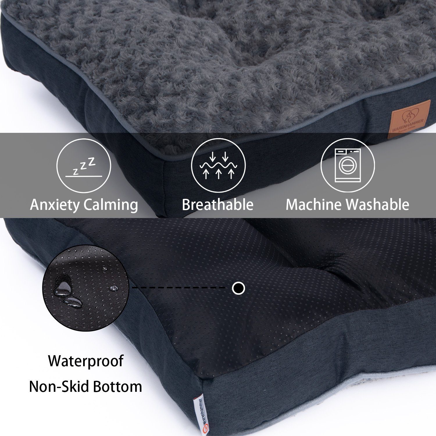 Warenhammer Tierbett Premium Hundebett, Hundesofa, Hundekissen, Flauschiger Plüsch, Flauschiger Plüsch, verschiedene Größen, Anti Rutschboden, Extra Halteschlaufe