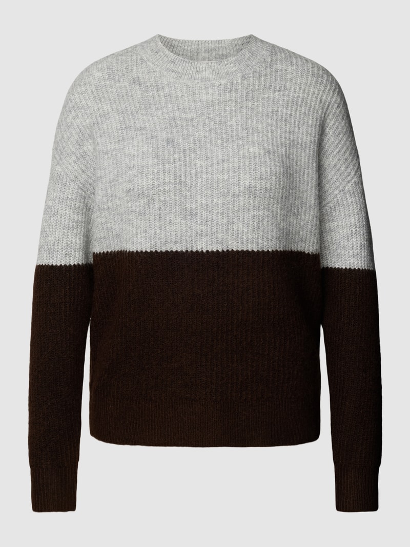 Strickpullover mit Rundhalsausschnitt in dunkelbraun