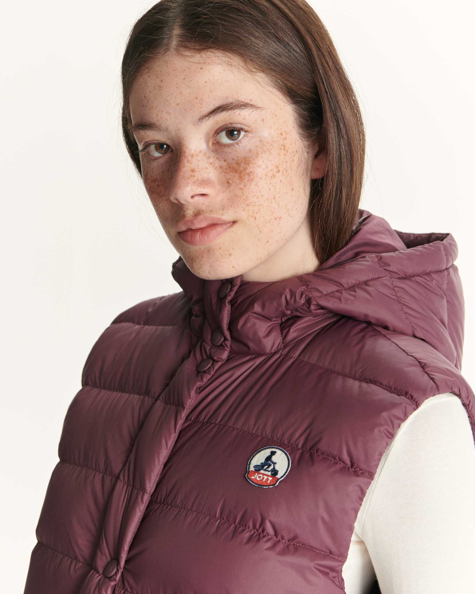 Doudoune longue droite à capuche Aubergine Lola