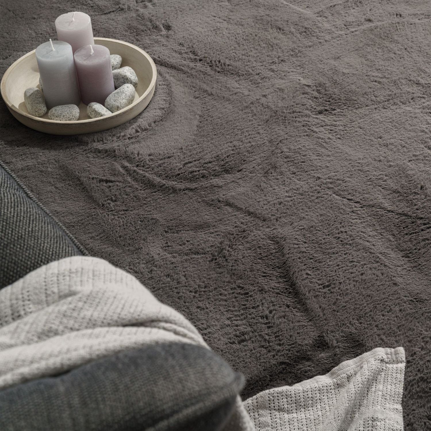 Hochflor-Teppich Wohnzimmer Hochflor Teppich Langflor Soft Kaninchenfell, TT Home, rechteckig, Höhe: 39 mm