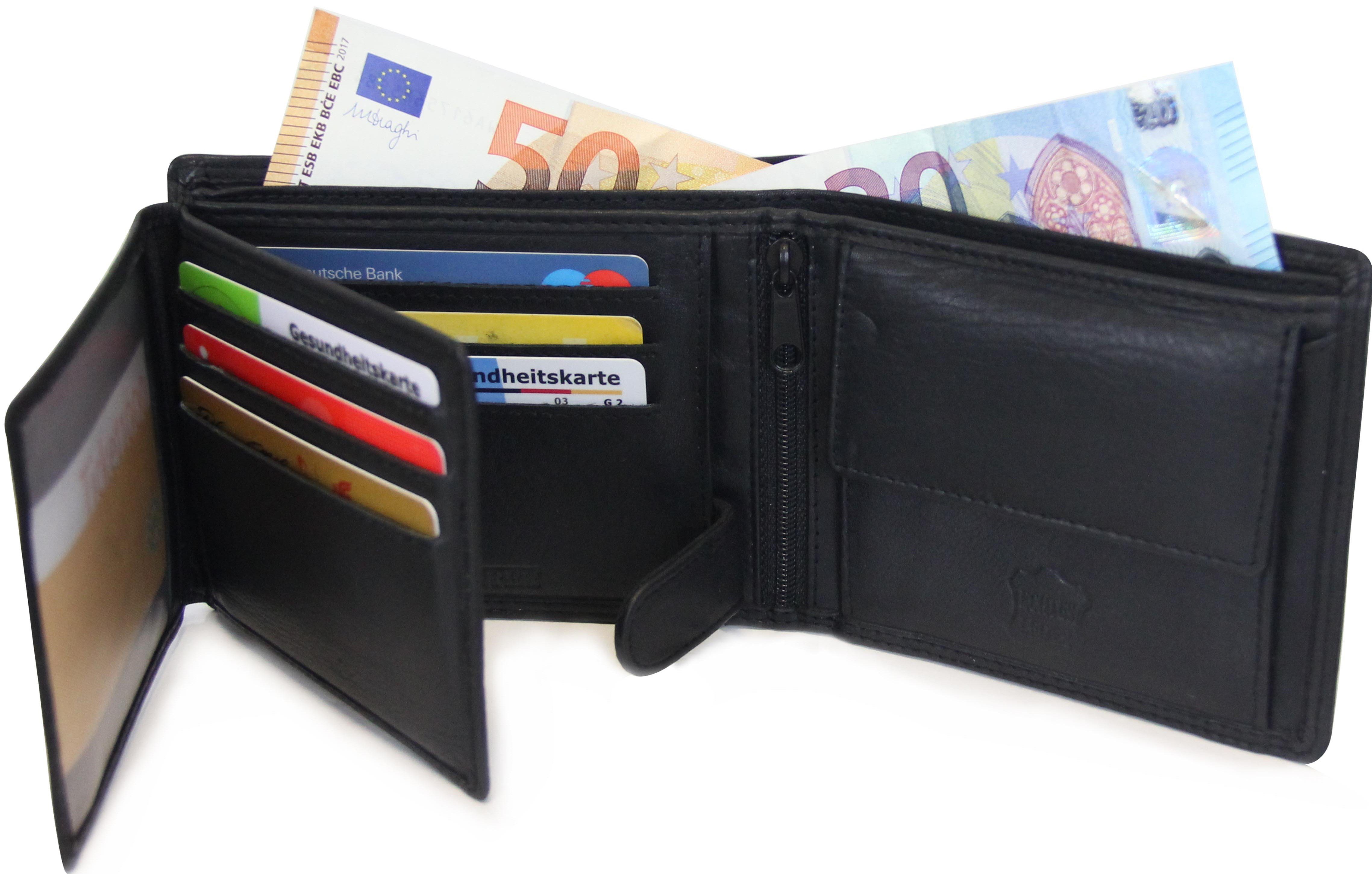 Frentree Geldbörse 12 Kartenfächer und RFID-Schutz, aus echtem Nappaleder, Querformat Portemonnaie, mit Geschenkbox, Herren
