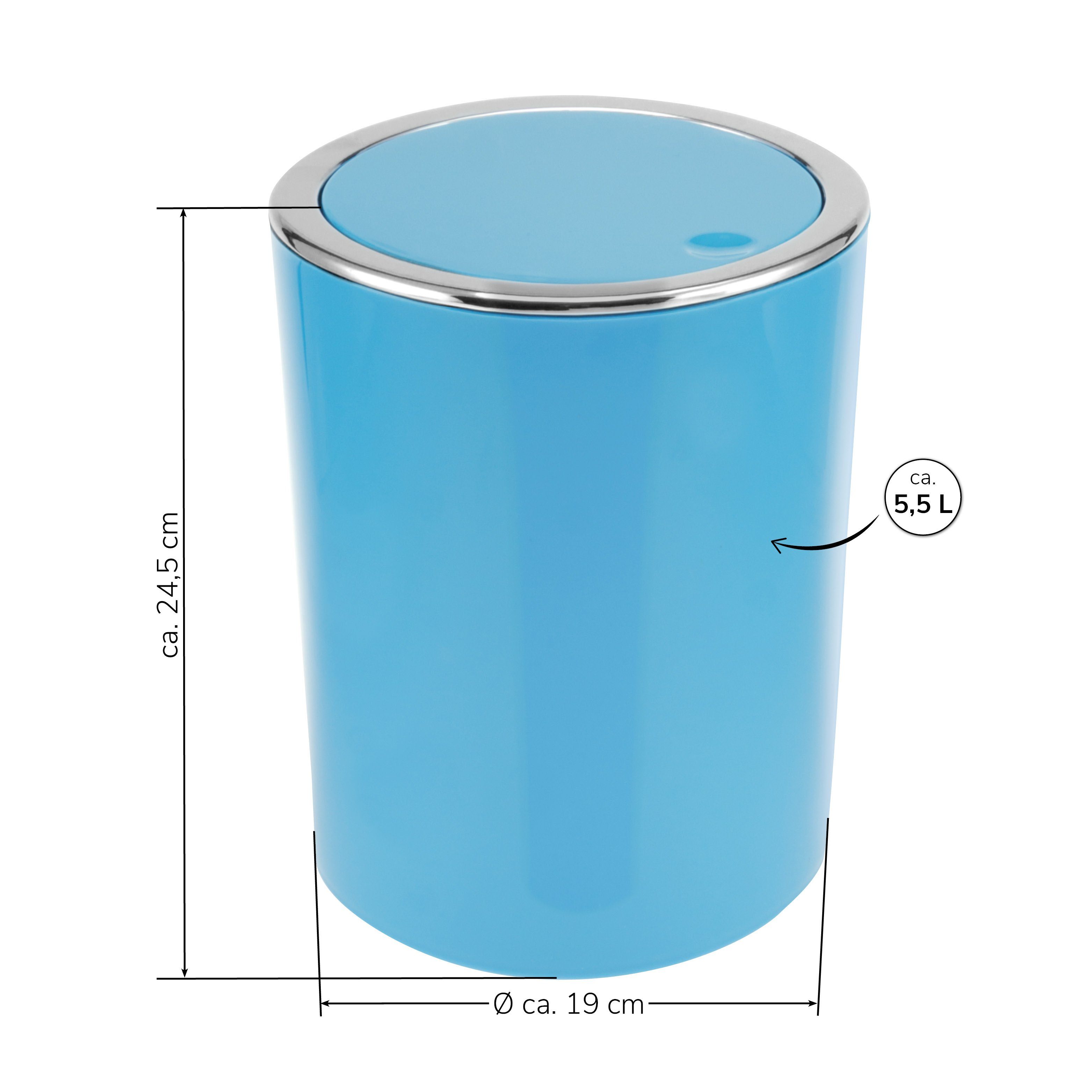 bremermann Kosmetikeimer mit Schwingdeckel, Bad-Serie SAVONA - rund, 5,5 Liter, blau