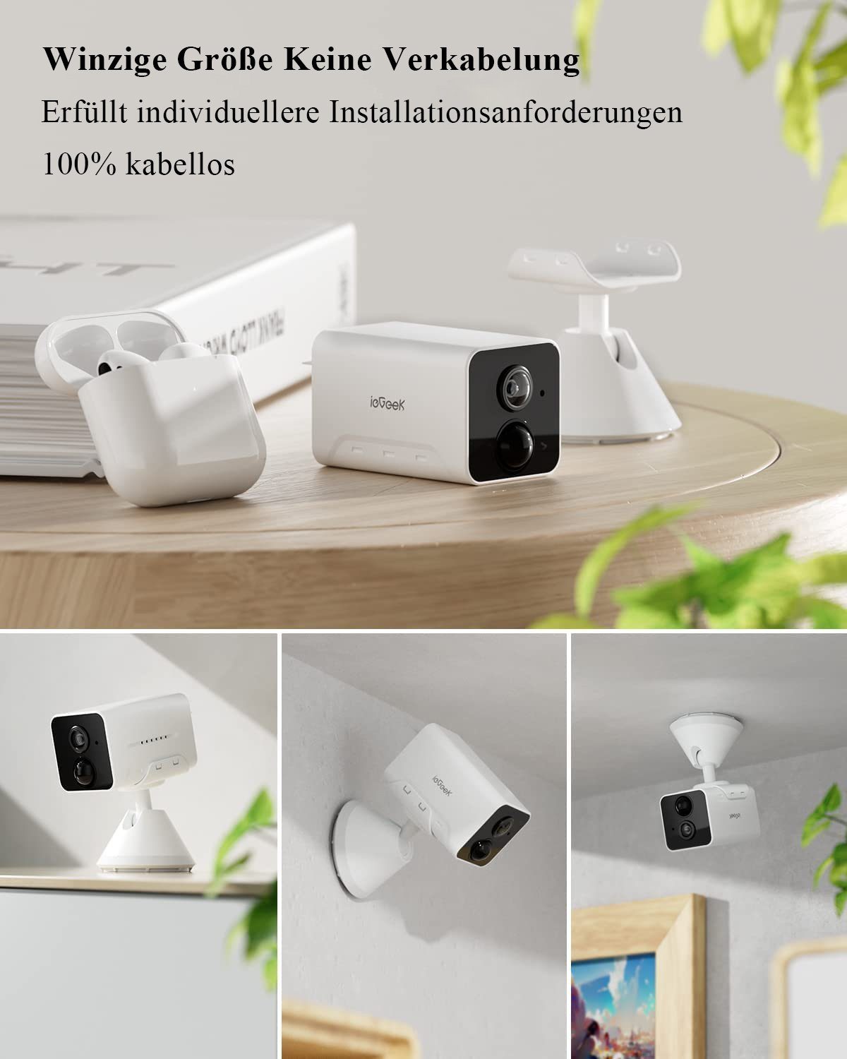 ieGeek Akku Innenkamera WIFI WLAN Überwachungskameras 1080P für Baby/Tier Überwachungskamera (Innenbereich, Humanoid-Erkennung,Alarmbenachrichtigung,Alexa,Überwachungsbereich,Mehrfachansicht,Geschichte,Alarmfrist,Alarm ausgelöst,Warnmeldung,Bild teil