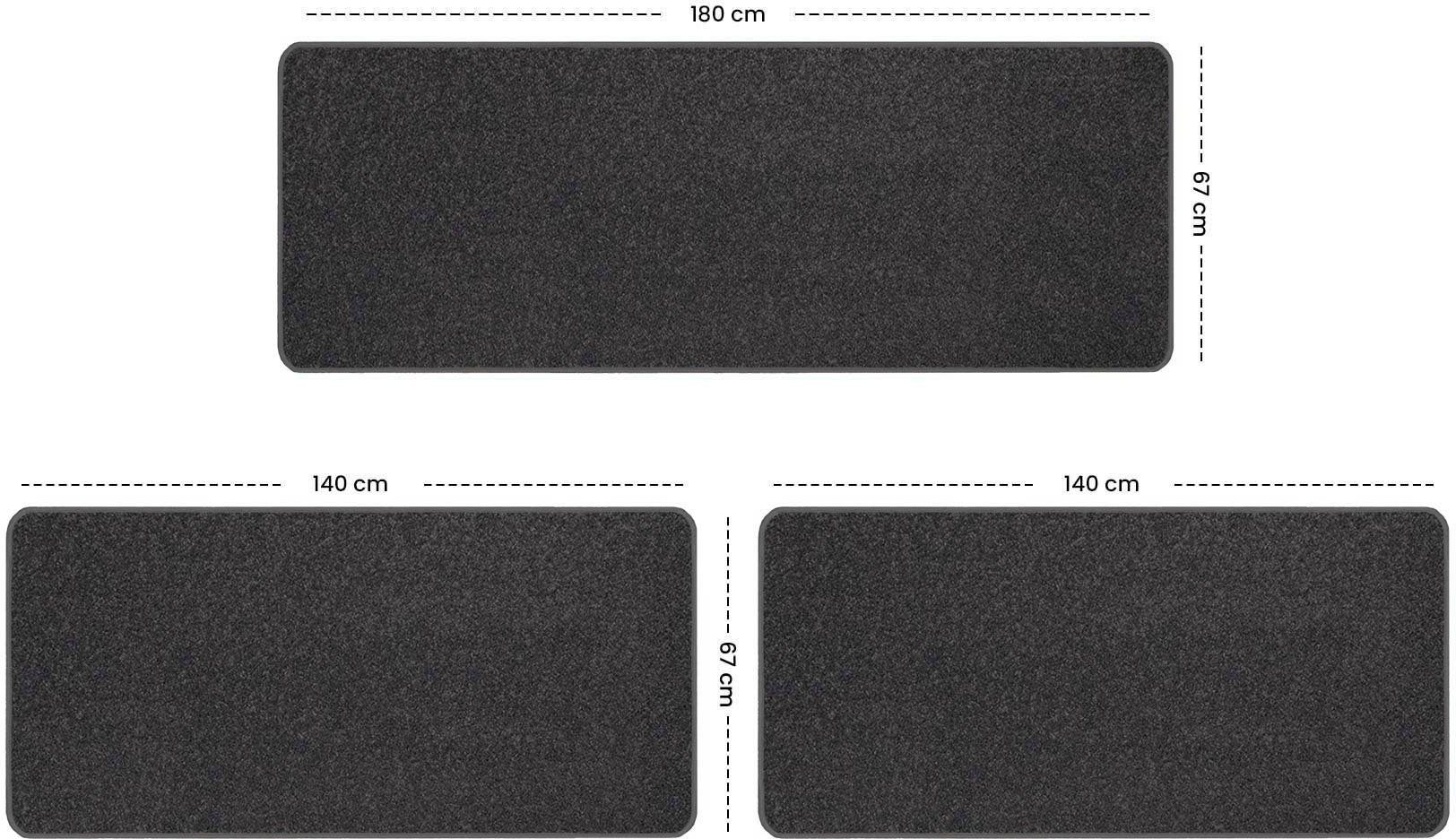 Bettumrandung MUMBAI Primaflor-Ideen in Textil, Höhe 13 mm, (3-tlg), Bettvorleger, Läufer-Set, weicher Kurzflor, Uni-Farben