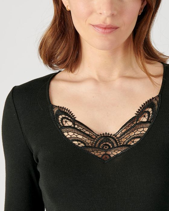 Tee-shirt manches longues, guipure Thermolactyl