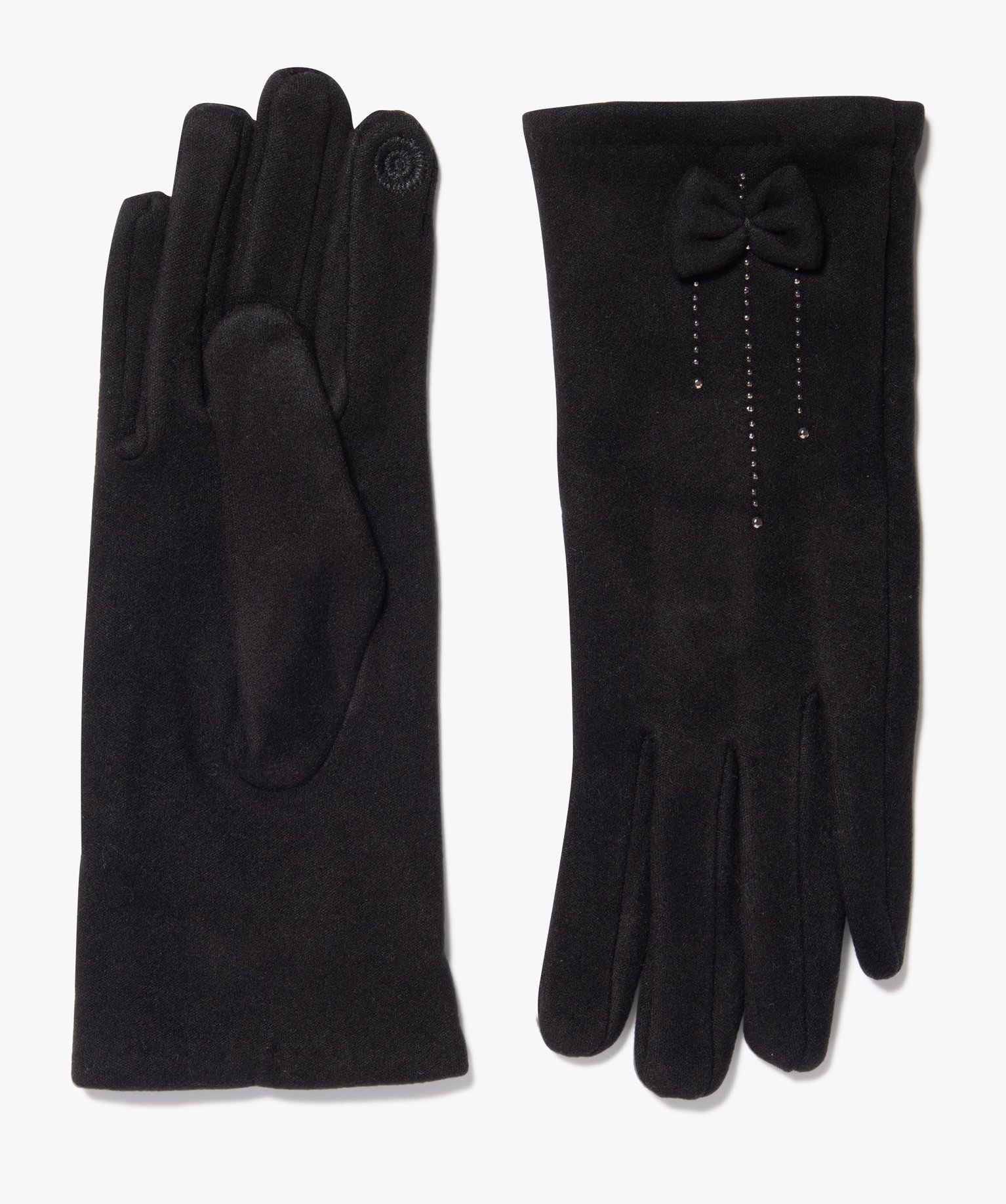Gants tactiles à strass et n?ud femme noir | GEMO