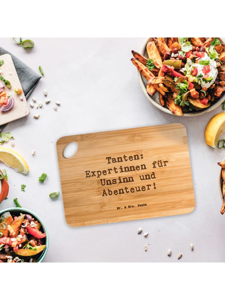 Mr. & Mrs. Panda Bambus - Schneidebrett Spruch Tante Abenteuer m... in Braun günstig kaufen onesize