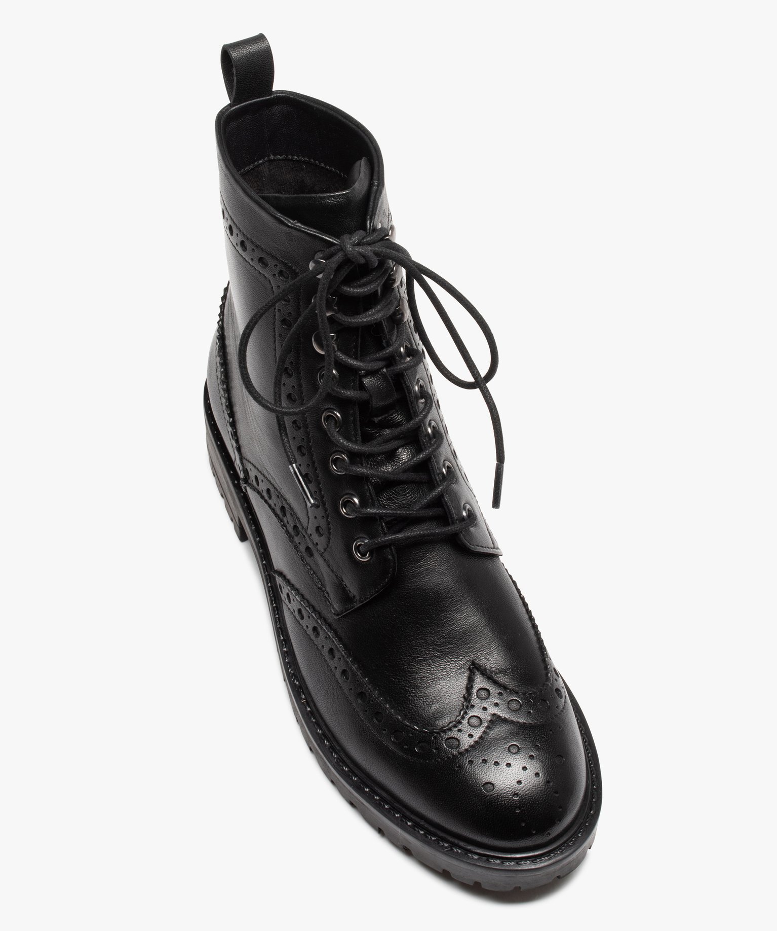 Boots femme dessus en cuir uni à bout fleuri noir | GEMO