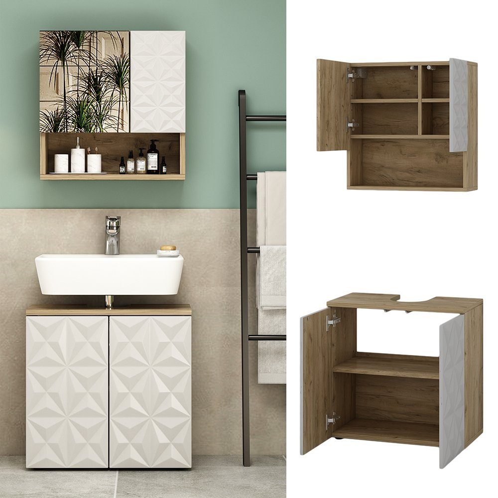 Vicco Badmöbel-Set Badezimmermöbel EDGE Eiche/Weiß Set, (2-St., 2-er Set)