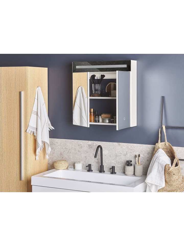 Beliani Bad-Spiegelschrank JARAMILLO in Weiß/Silber - (W) 60 x (H) 60 x (L) 12 cm günstig kaufen onesize