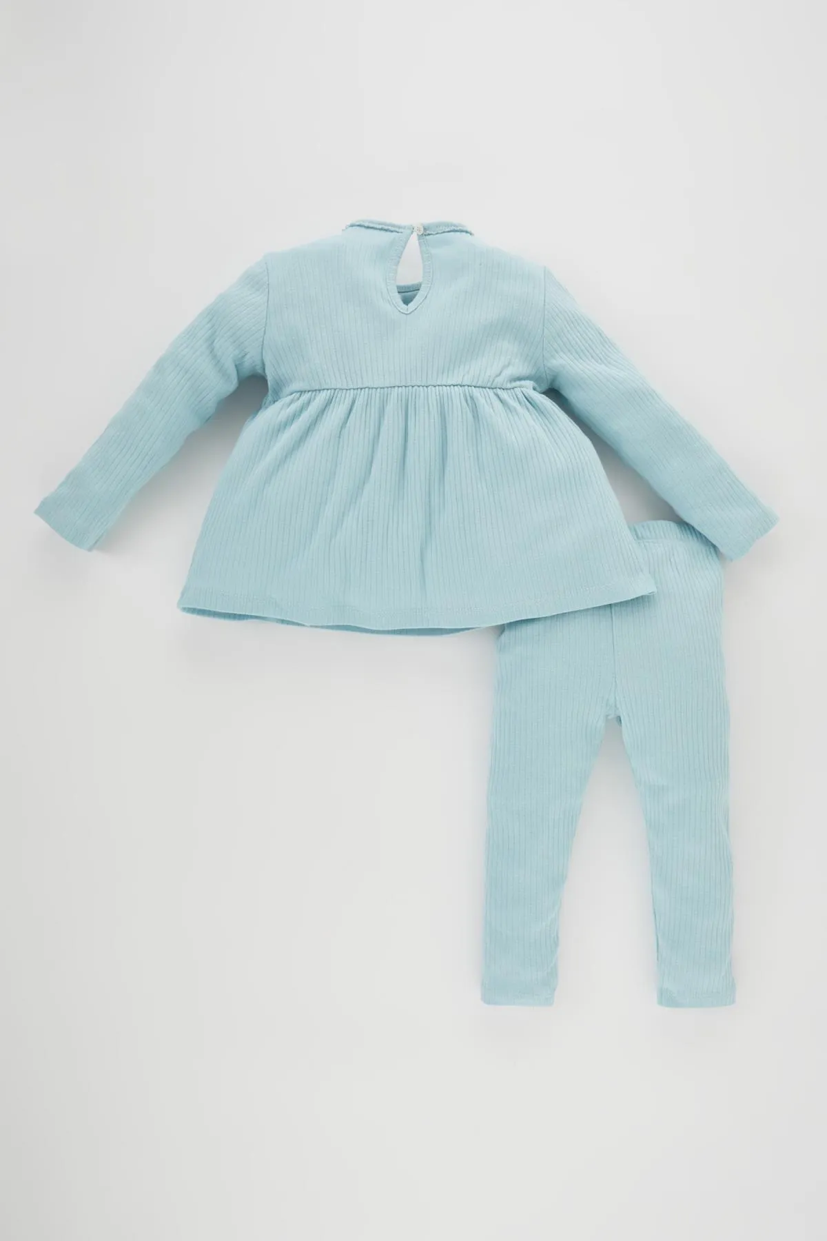 DeFacto  Baby-Mädchen-Pyjama-Set mit besticktem, langärmligem, geripptem Leibchen