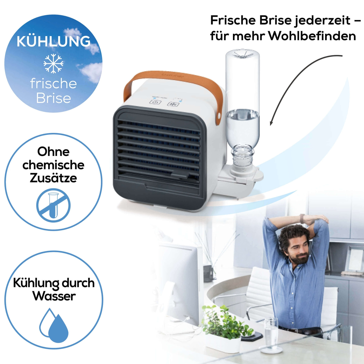 Beurer LV 50 Fresh Breeze Tischventilator/-kühler-Kompakter Ventilator mit praktischem Tragegriff, Luftkühlung & Luftbefeuchtung
