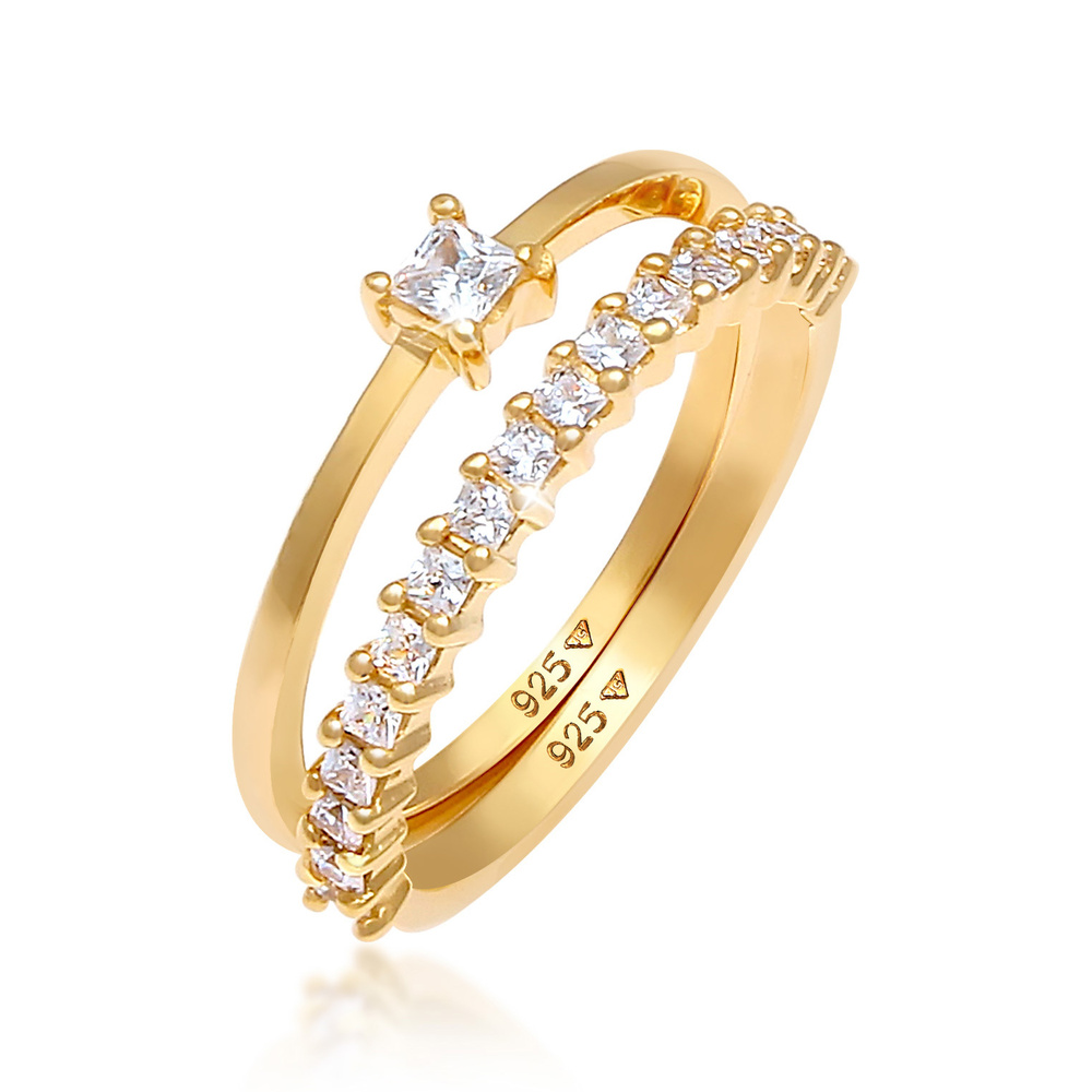 Elli Elli Bague Solitär Eternity Zirkonia Verlobung Set 925 Silber Bague
