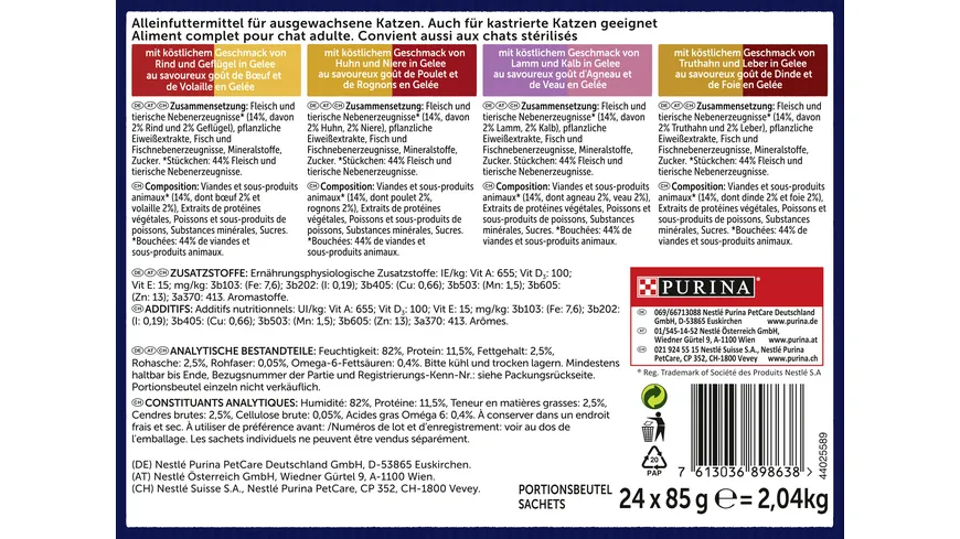 PURINA FELIX Doppelt Lecker in Gelee Geschmacksvielfalt vom Land Katzennassfutter 2.04 kg