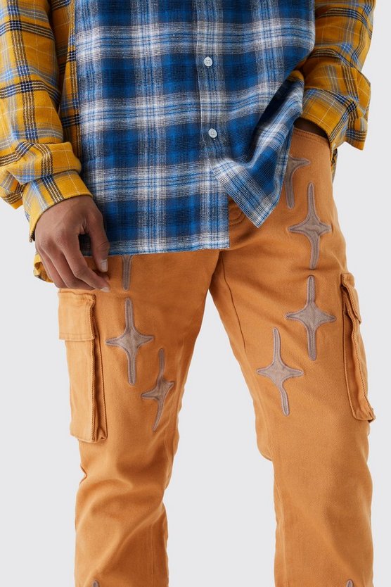 Skinny Schlag Cargo-Hose mit Applikation