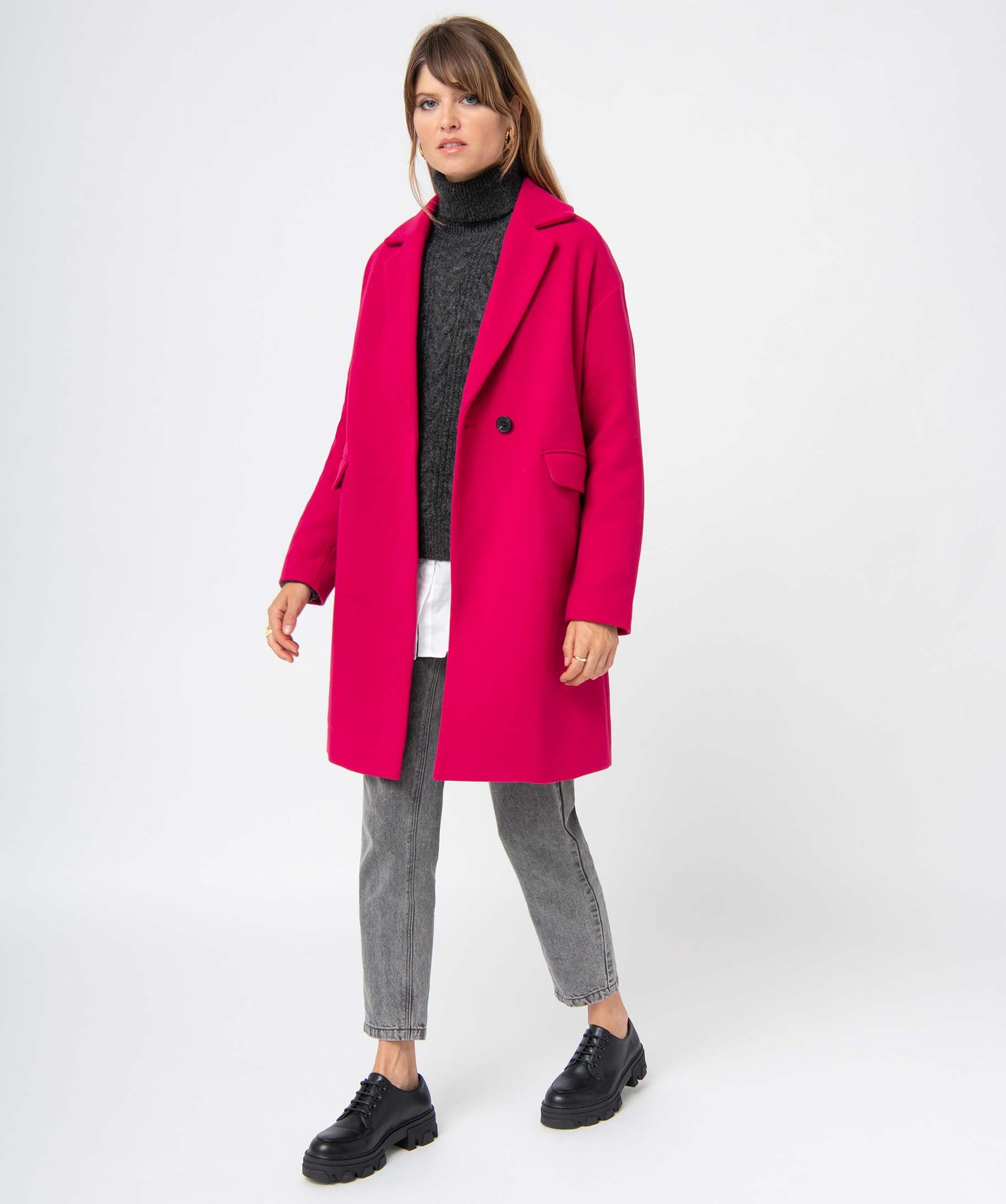 Manteau femme fermeture croisée fermeture boutons rose | GEMO