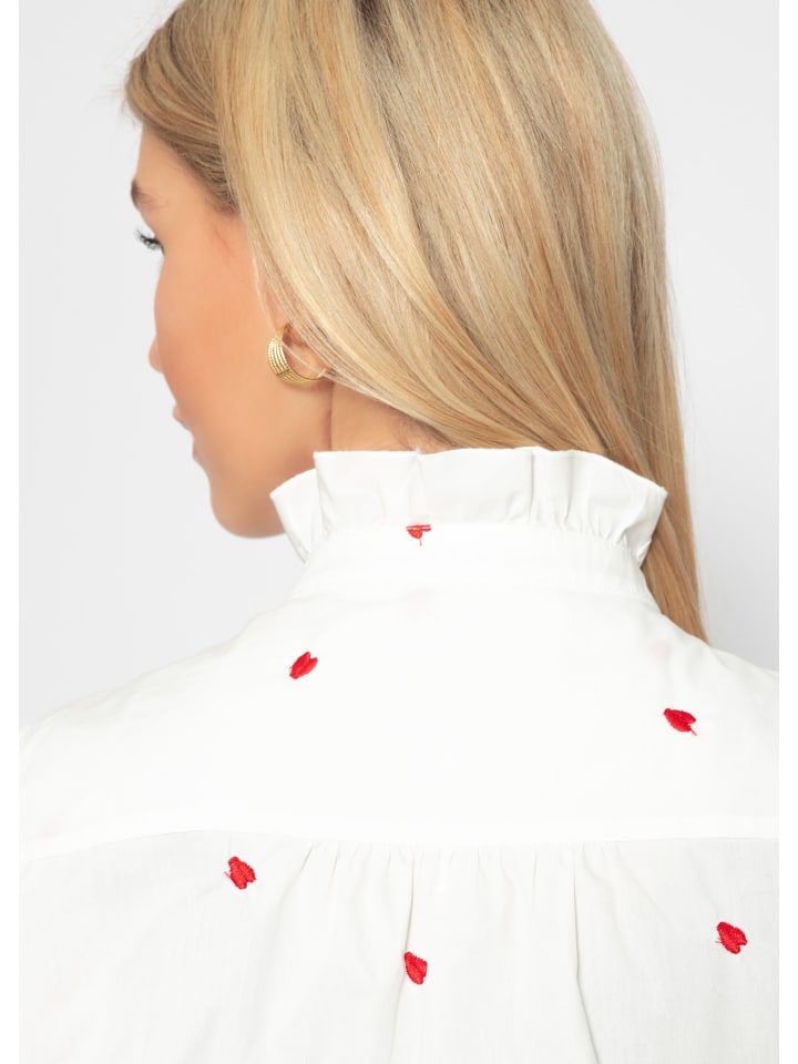 SASSYCLASSY Baumwoll Bluse mit Rüschen in Offwhite günstig kaufen