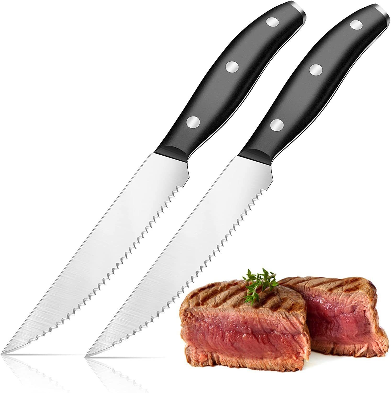 Coisini Steakmesser Edelstahl Pizzamesser Steakbesteck Set Fein Gezahnte (2 Stück)