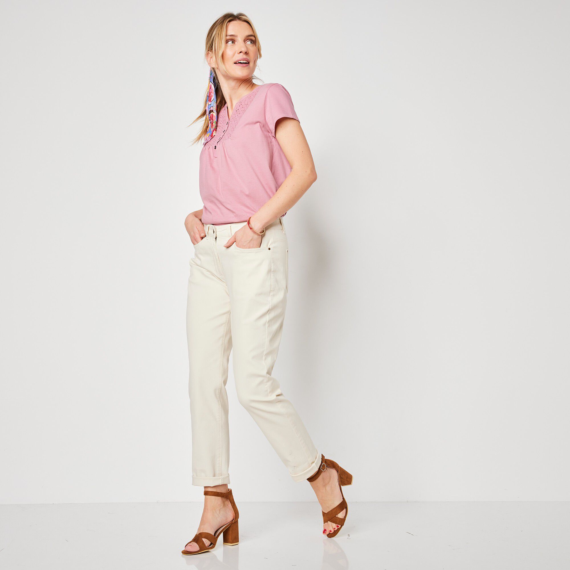 Pantalon stretch coupe mom, twill stretch
