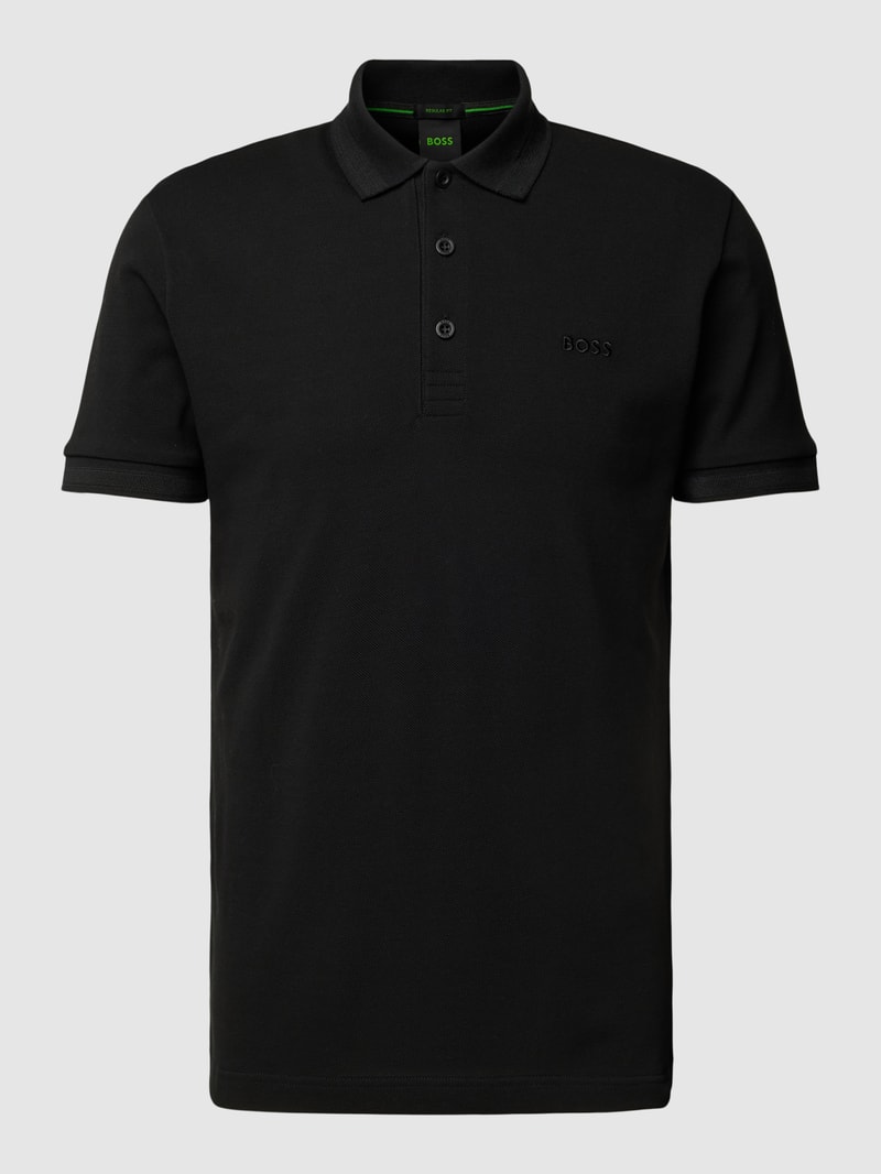 Regular Fit Poloshirt mit Label-Stitching Modell 'PADDY' in schwarz