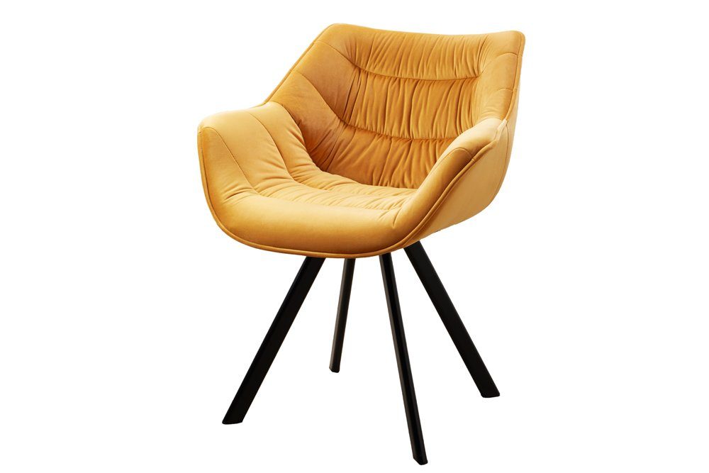 riess-ambiente Polsterstuhl THE DUTCH COMFORT senfgelb / schwarz (Einzelartikel, 1 St), Esszimmer · Samt · Metall · mit Armlehne · Retro