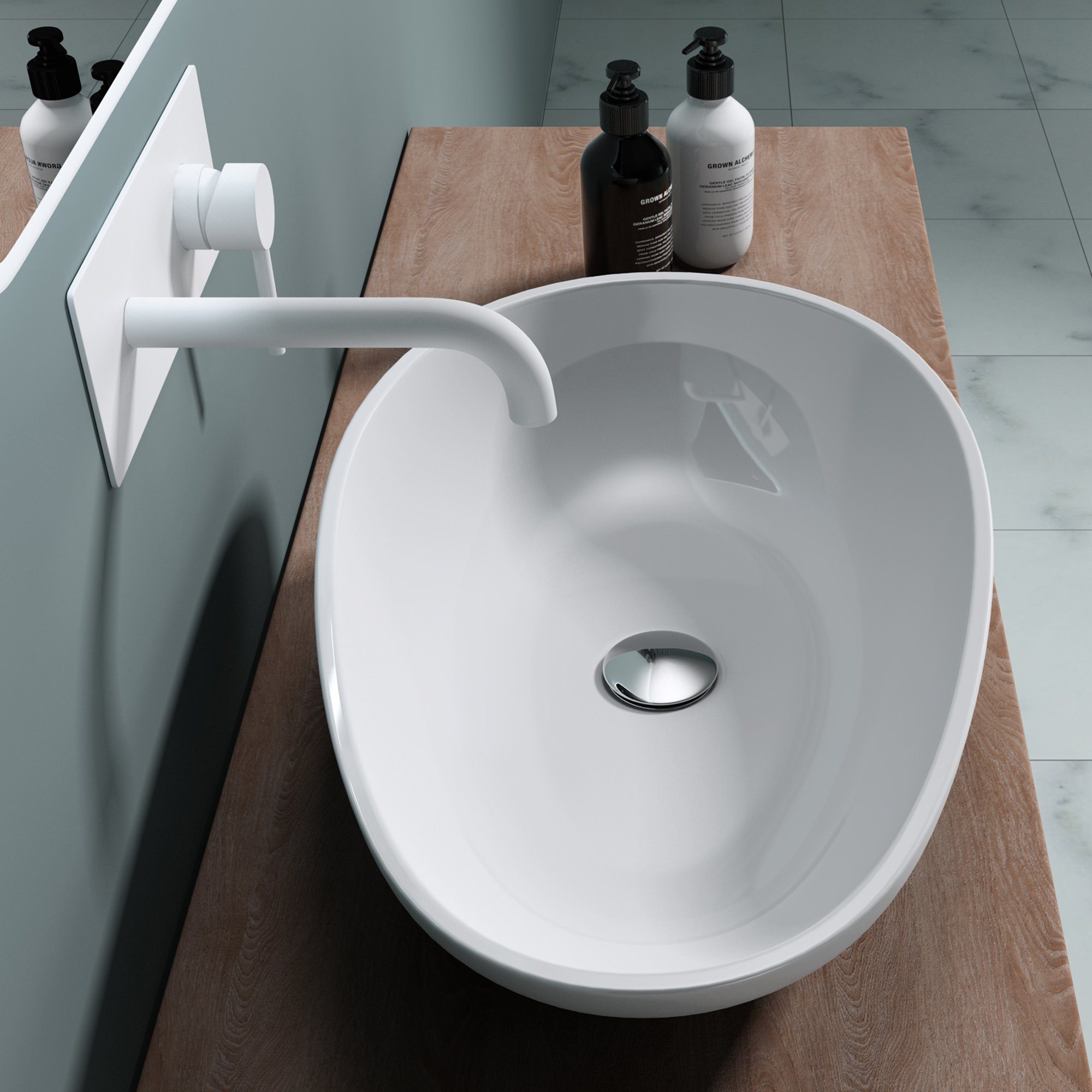 doporro Aufsatzwaschbecken doporro Aufsatzwaschbecken oval Colossum809 Mineralguss Waschbecken ohne Armaturloch