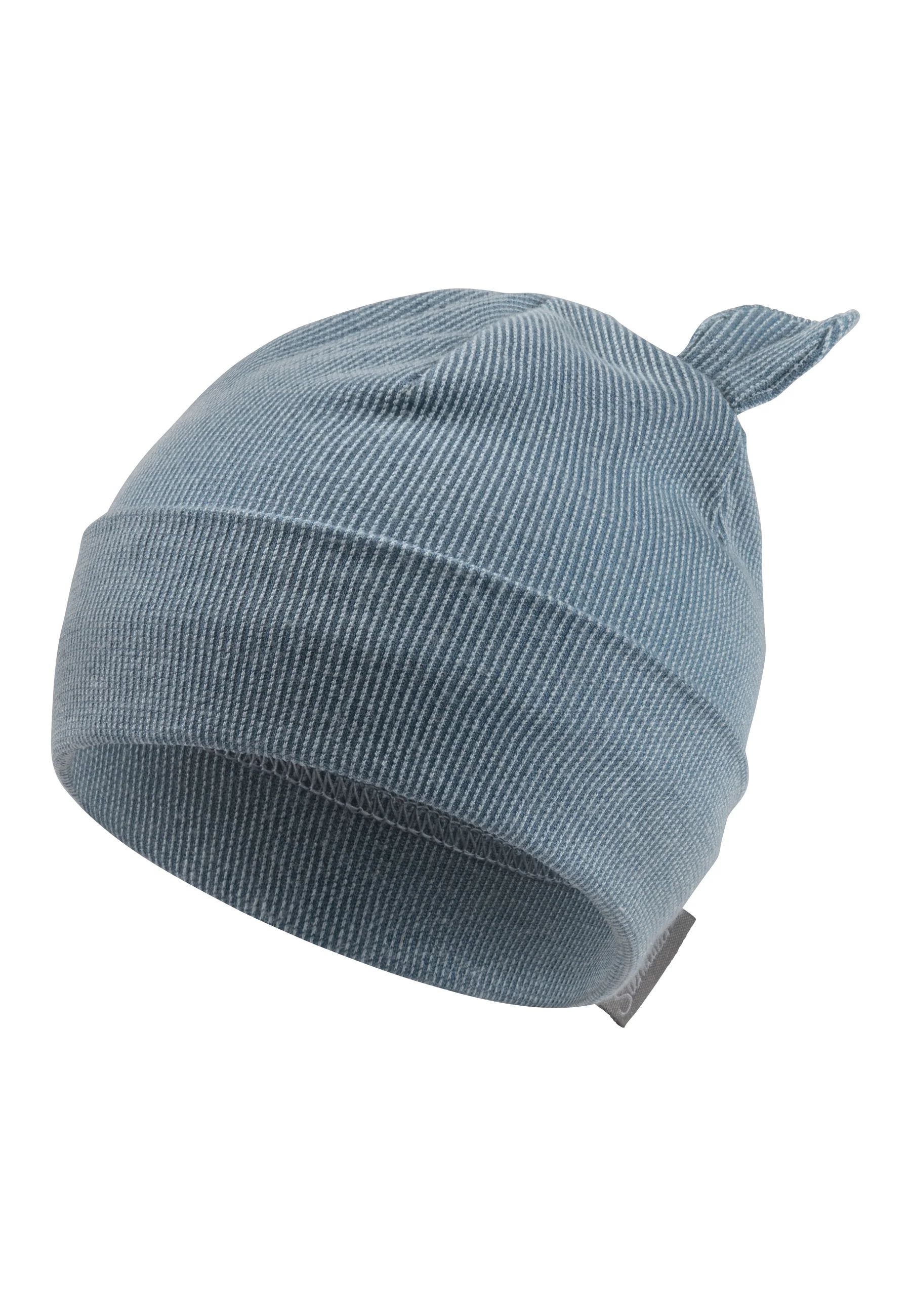 Beanie mit Öhrchen in feinem Rippenmuster in graublau