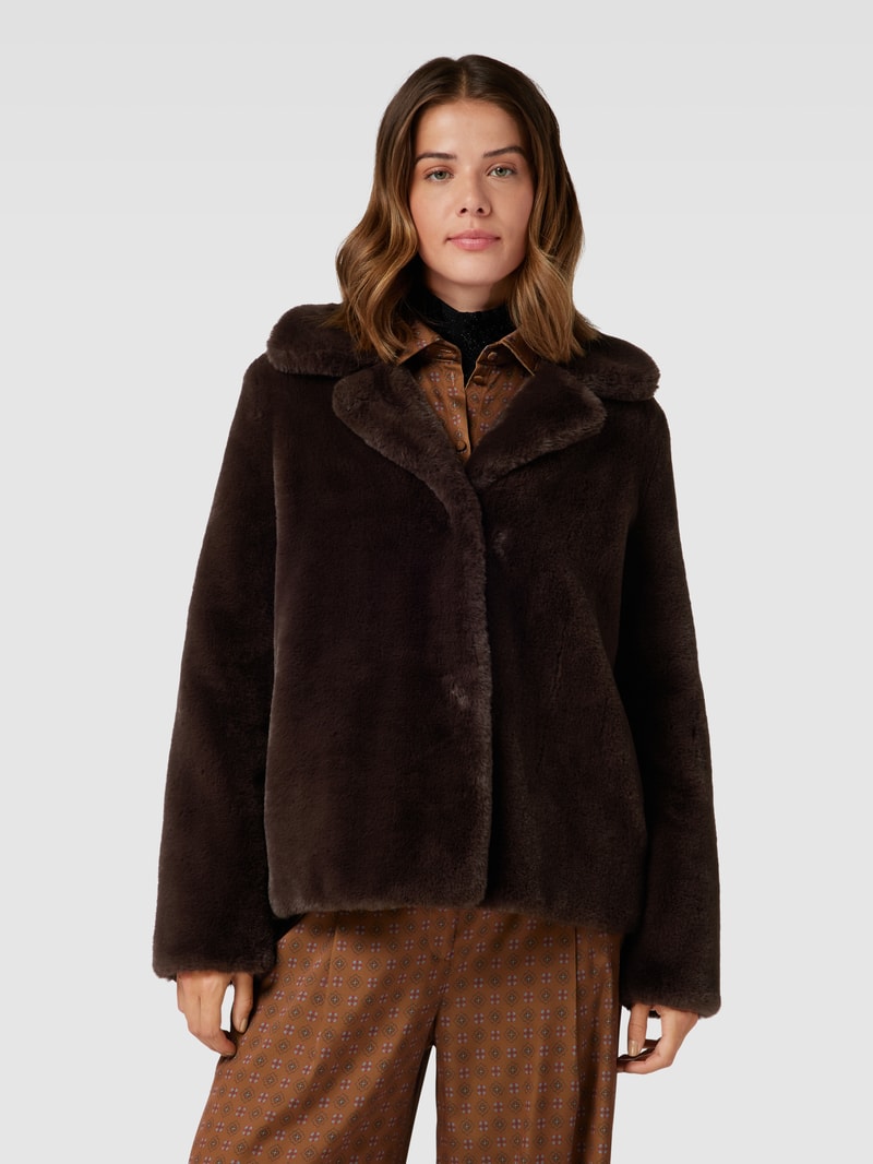 Jacke mit Kunstfellbesatz in schokobraun