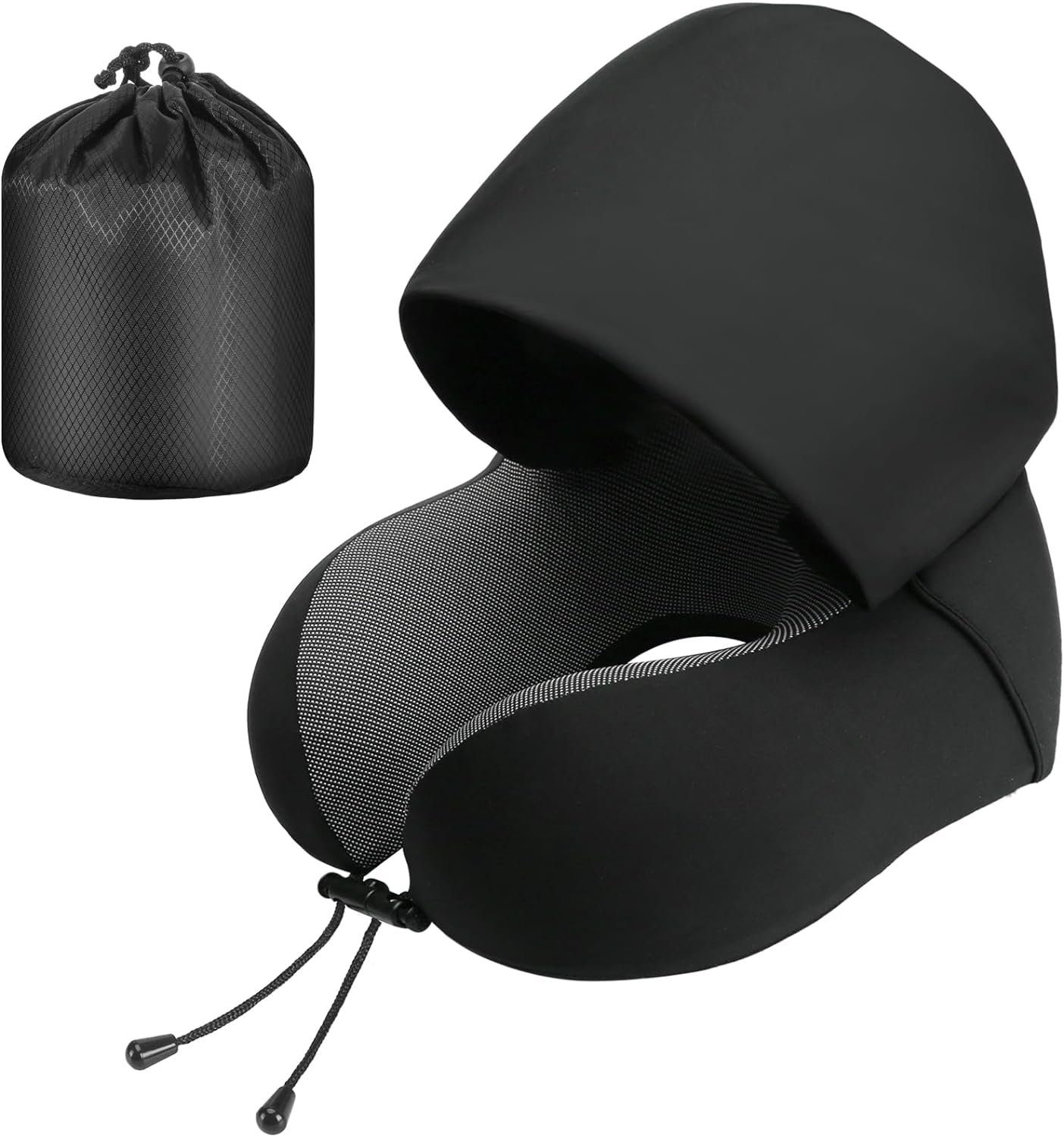 Directin Nackenkissen Memory Foam, Reisekissen mit Haube, Bequemes Nackenhörnchen mit Haube, Set, für Flugzeug, Auto, Zug, Büro, Nackenkissen Reise zum Schlafen