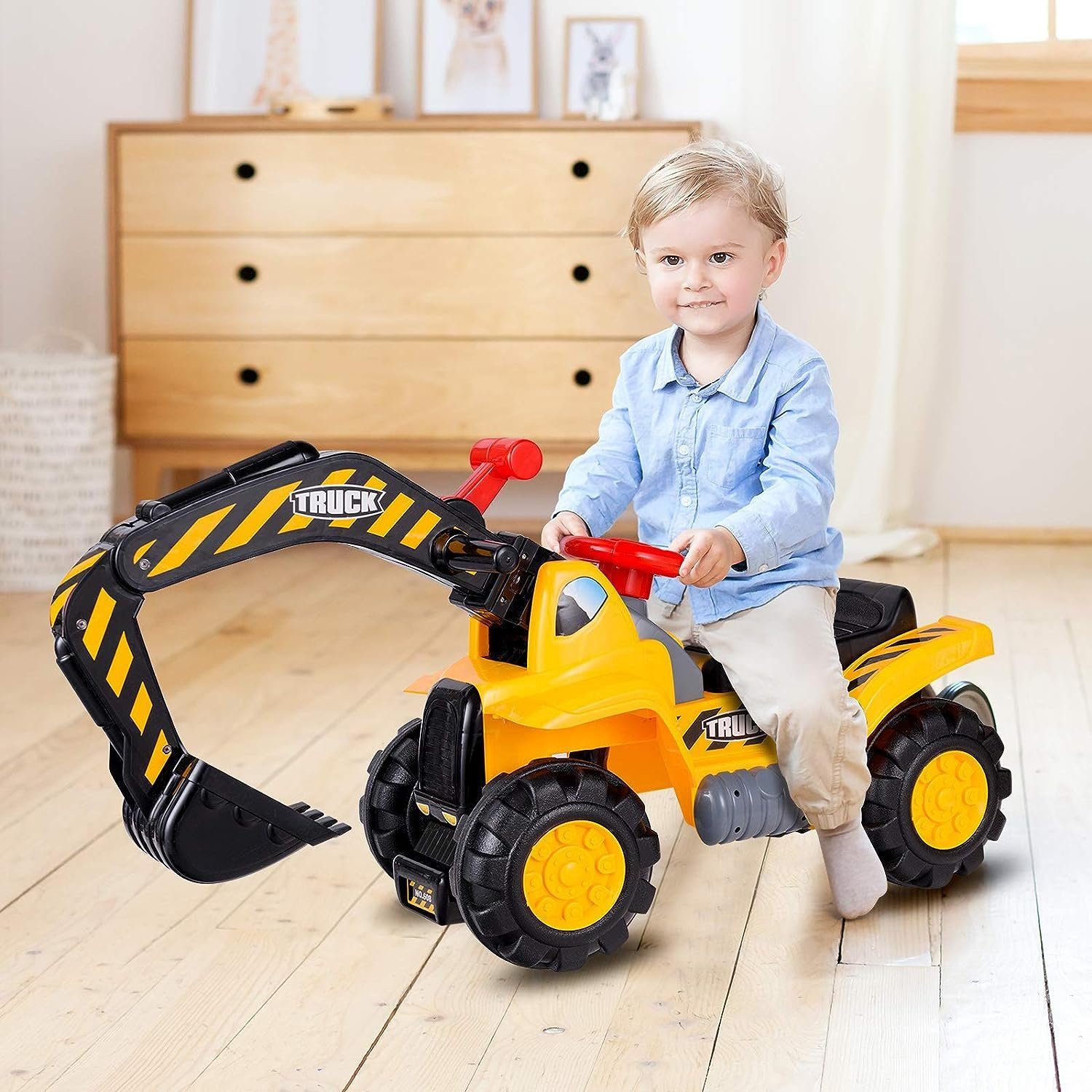 KOMFOTTEU Spiel, Kinderbagger, mit LED-Licht & Musik, für Kinder ab 3 Jahre