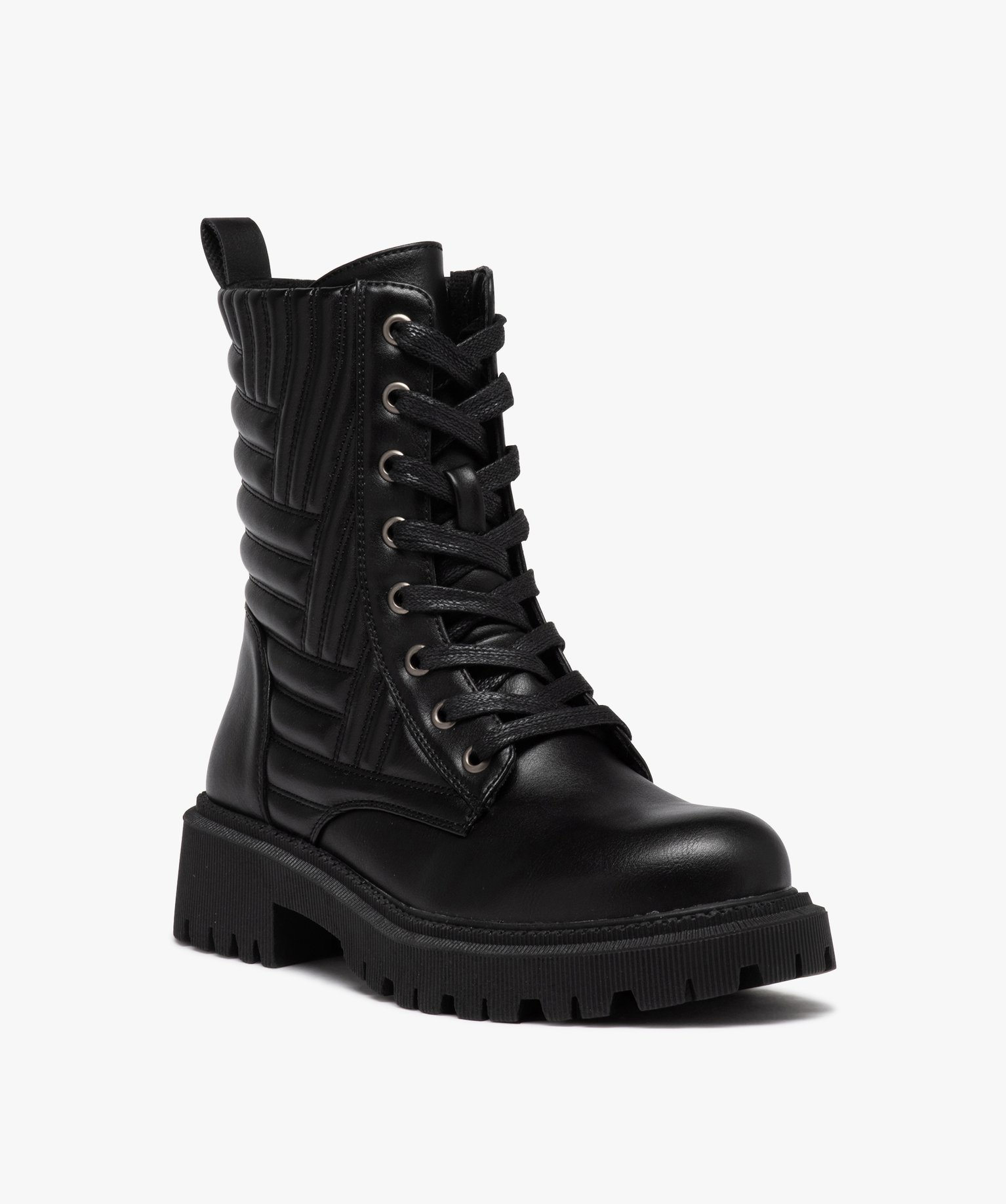 Boots motardes à tige matelassée et grosse semelle cranté... noir | GEMO