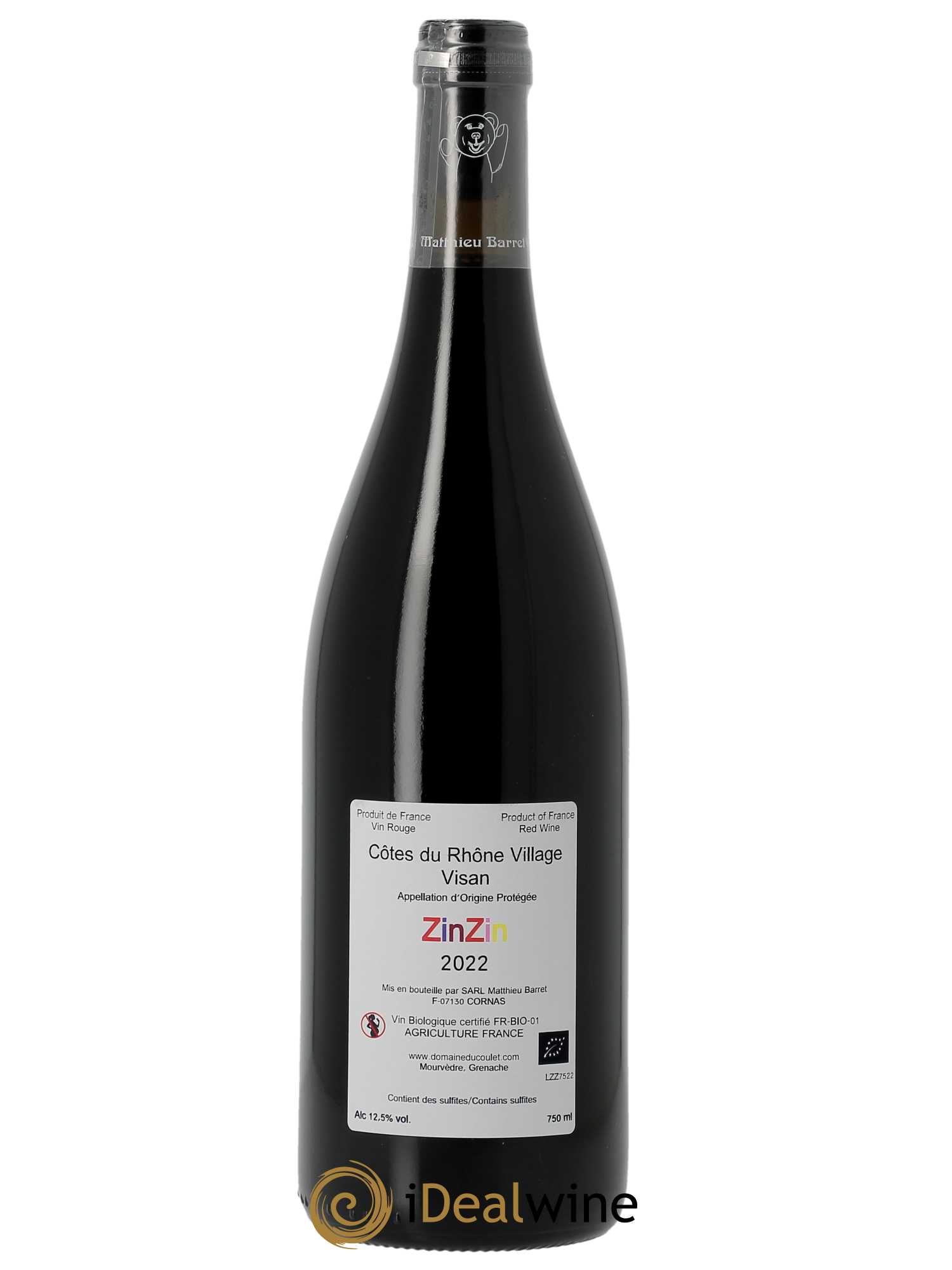 Côtes du Rhône Villages Visan Zinzin Coulet (Domaine du) - Matthieu Barret  2022 - Lot de 1 Bouteille