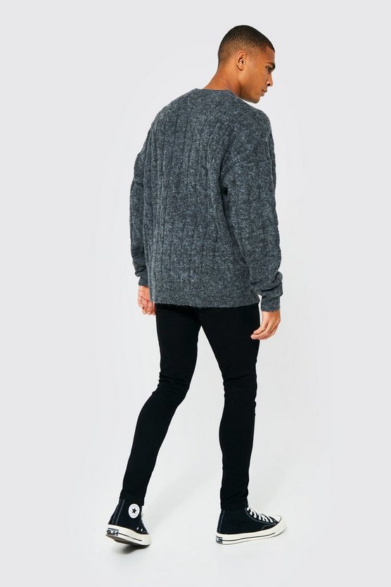 Oversize Zopfmuster-Strickpullover