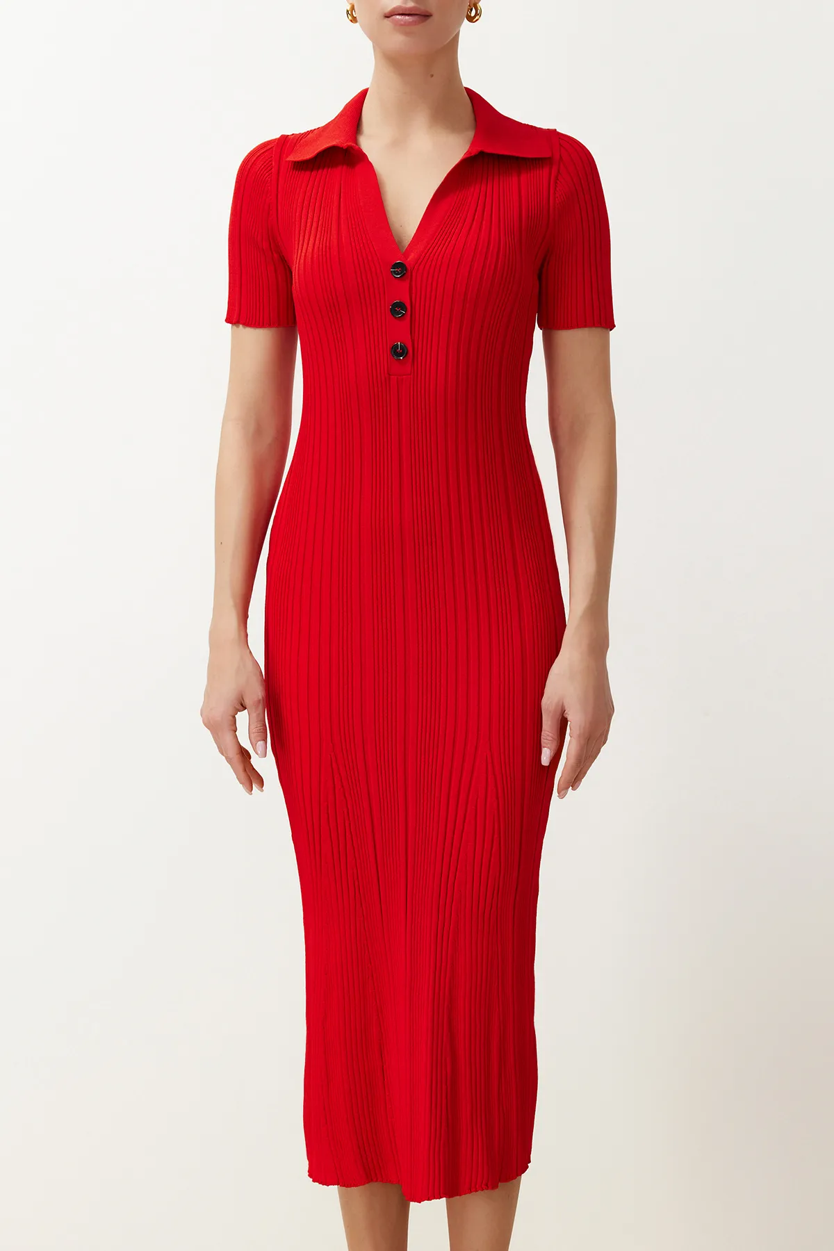 Trendyol Collection  Roter einfarbiger Maxi-Strick-Polokragen TWOSS24EL00282