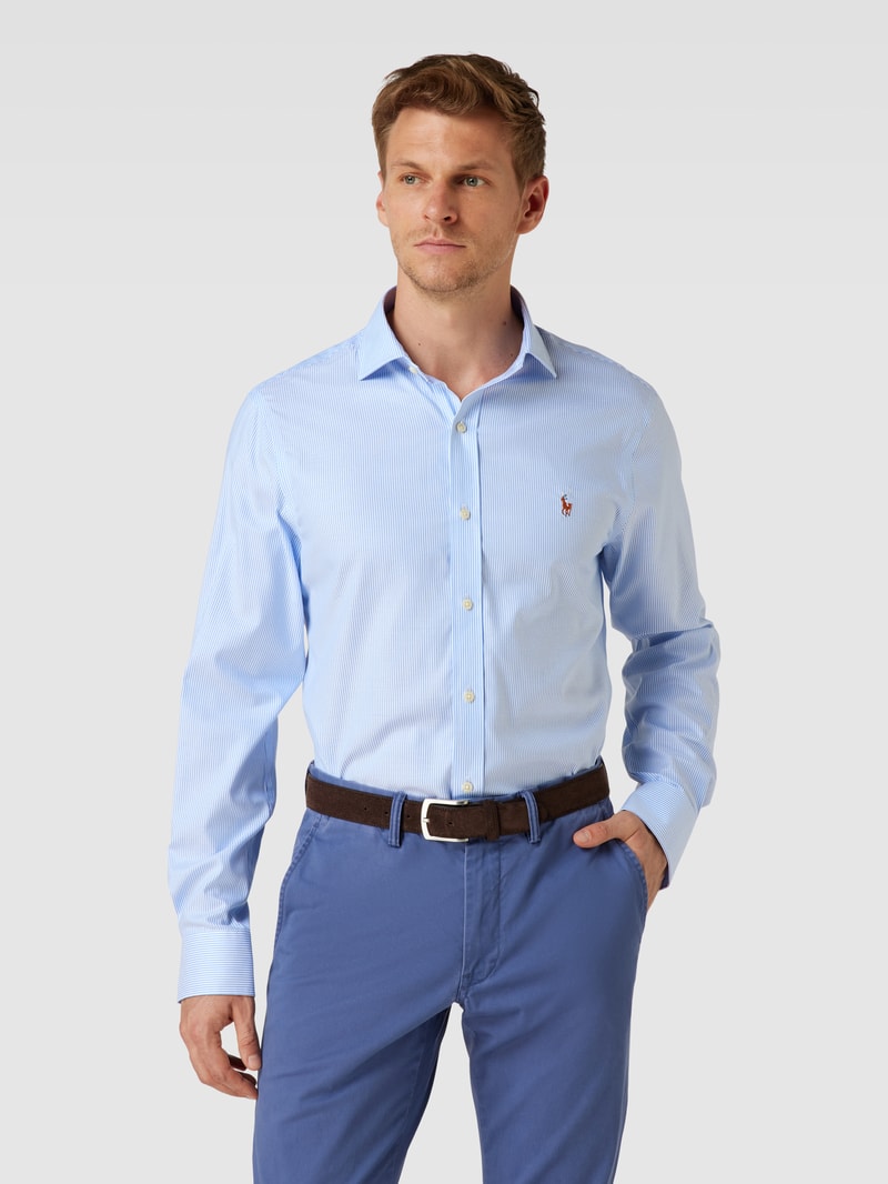 Slim Fit Business-Hemd mit Label-Stitching in bleu