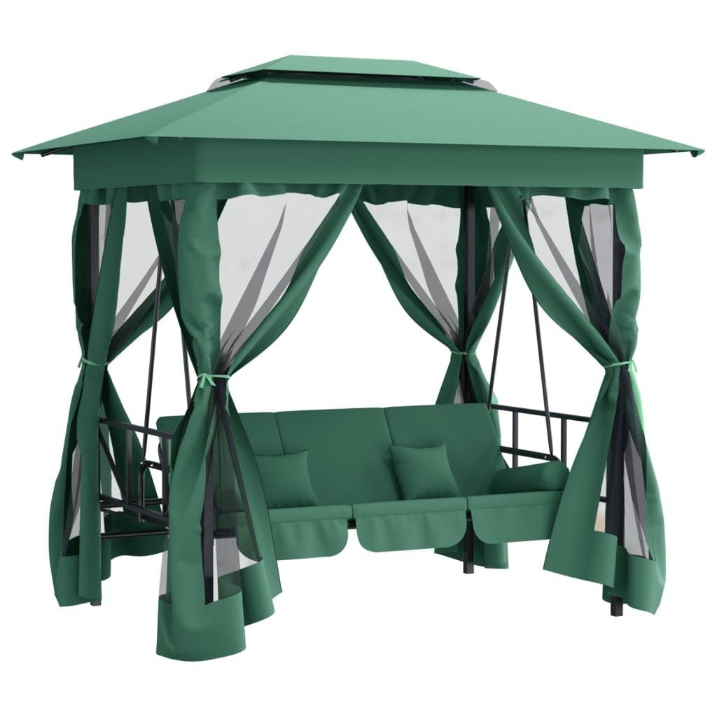 vidaXL Hollywoodschaukel Gartenpavillon mit Hollywoodschaukel Grün Stoff & Stahl, 1 tlg.