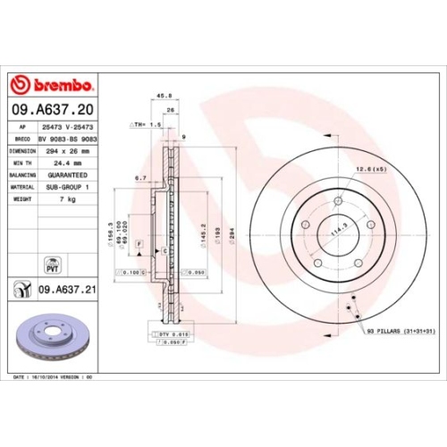 09.A637.21 BREMSSCHEIBE BREMBO VA  VP2 - ATU