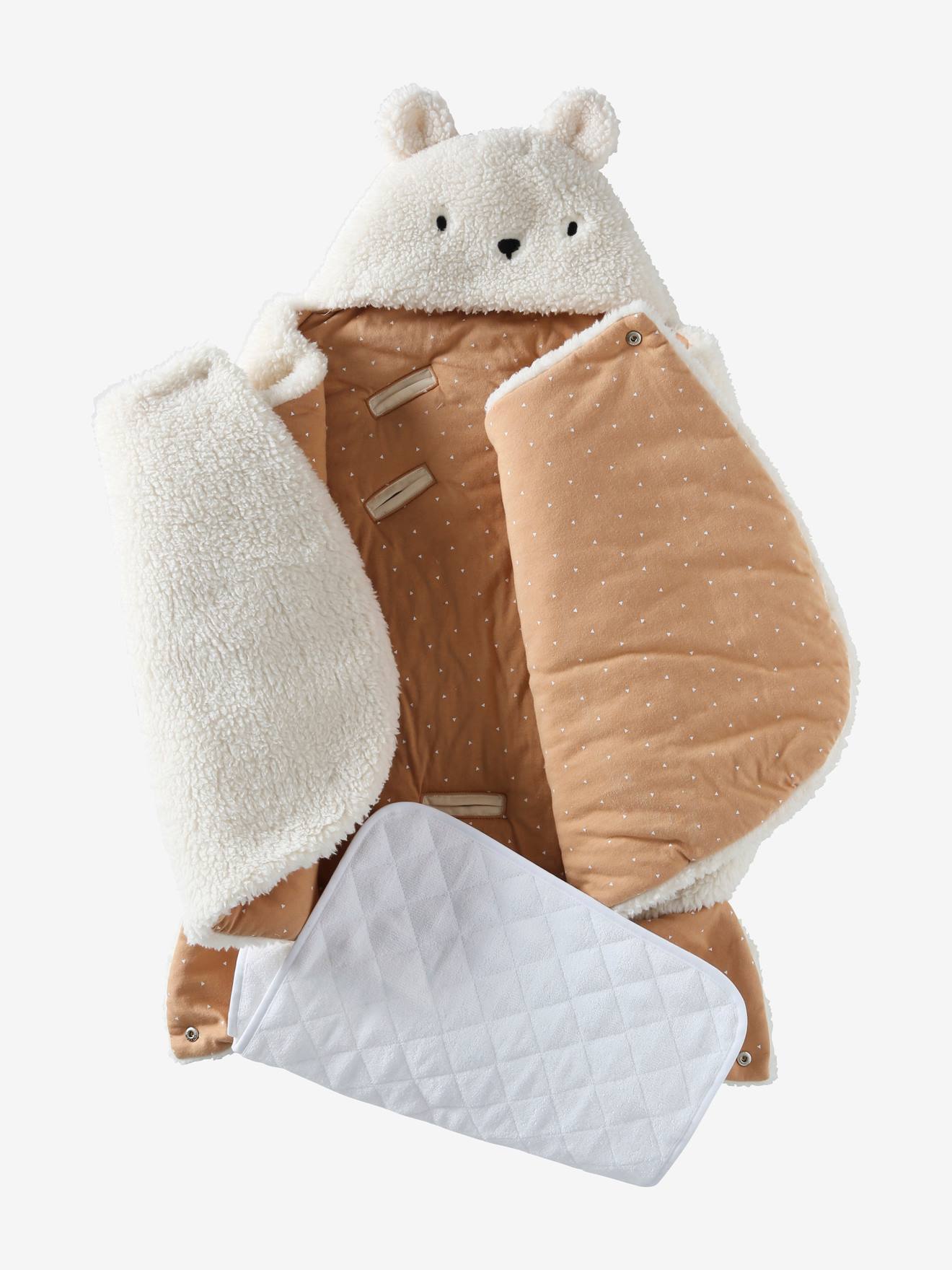 Vertbaudet 2-in-1 Baby Ausfahrsack/Wickelunterlage, Plüsch Oeko-Tex - grau/nachtblau polarstern